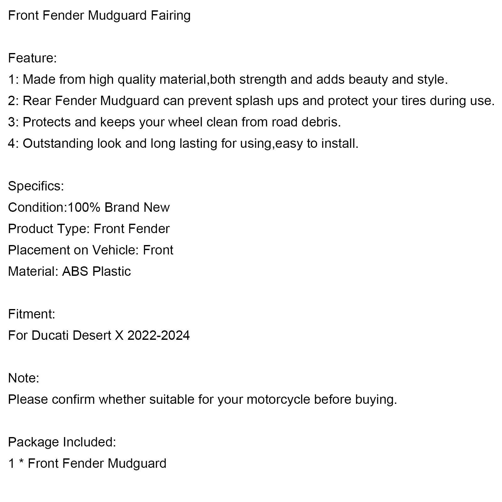 Carénage de garde-boue avant pour Ducati Desert X 2022-2024