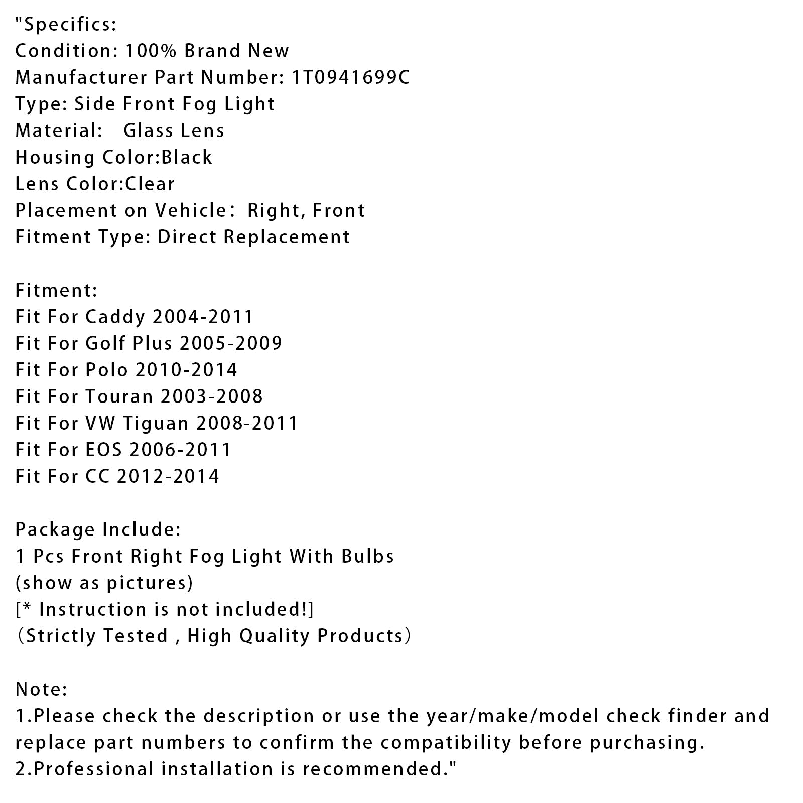 1 Fire Faute Fun Oikeus Volkswagen Caddylle 2004-2011 ja Touran 2003-2008