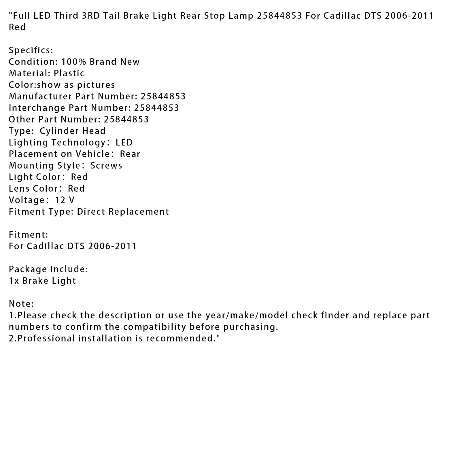 Terzo LED rosso posteriore della fermata del fuoco per Cadillac DTS 2006-2011 (25844853)