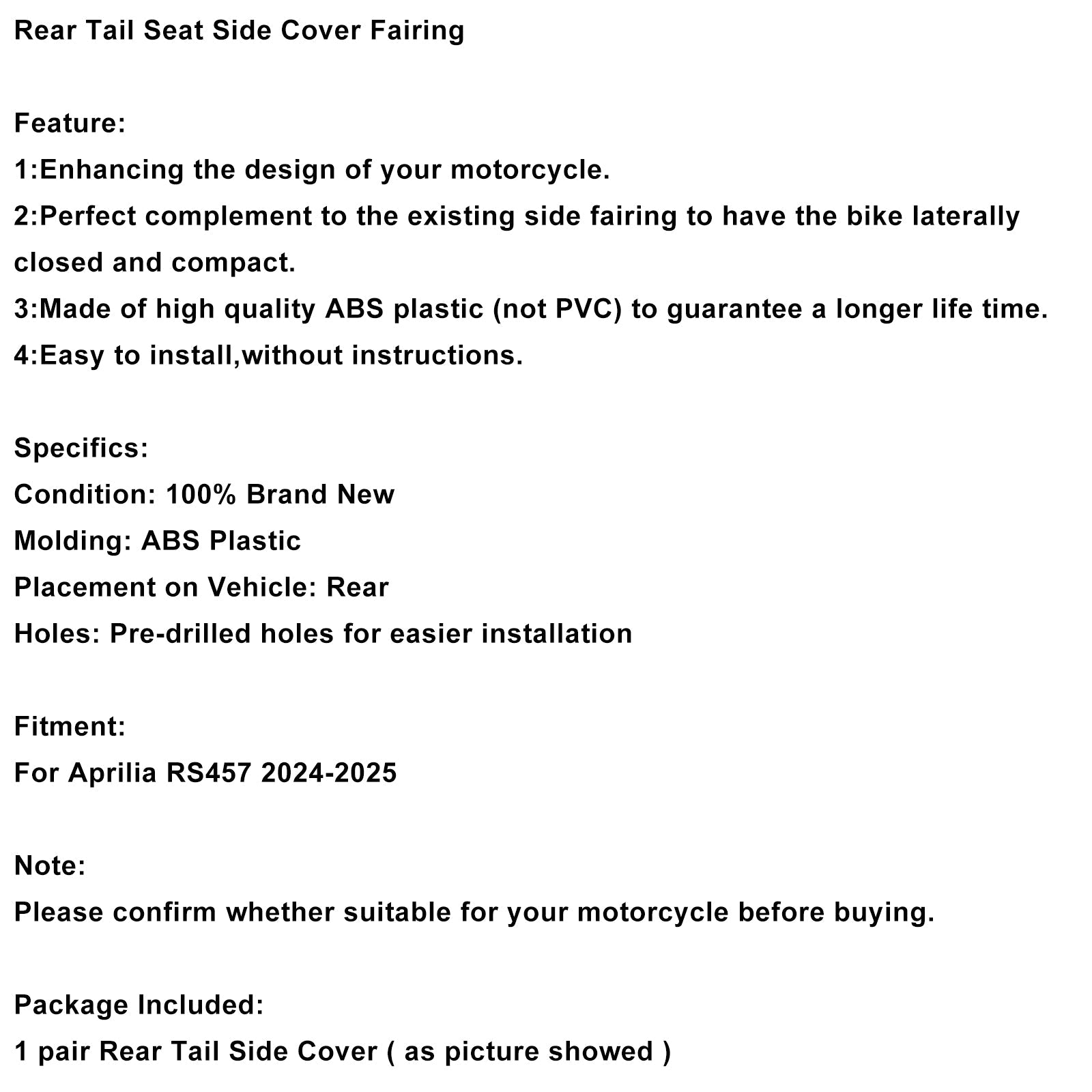 Orenamiento lateral de la silla trasera para Aprilia RS457 RS 457 2024-2025