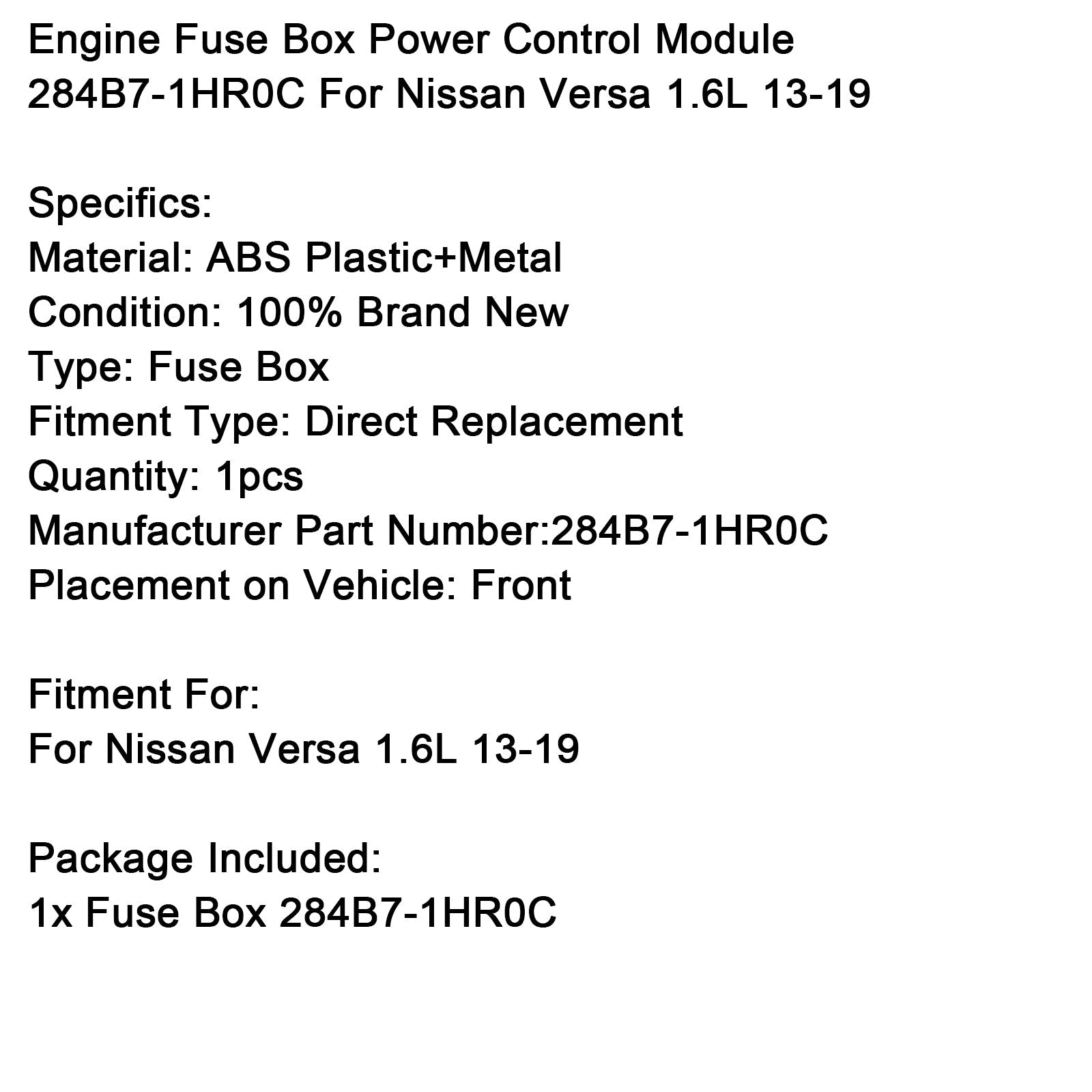 Škatla z varovalkami motorja krmilni modul napajanja 284B7-1HR0C za Nissan Versa 1.6L 13-19