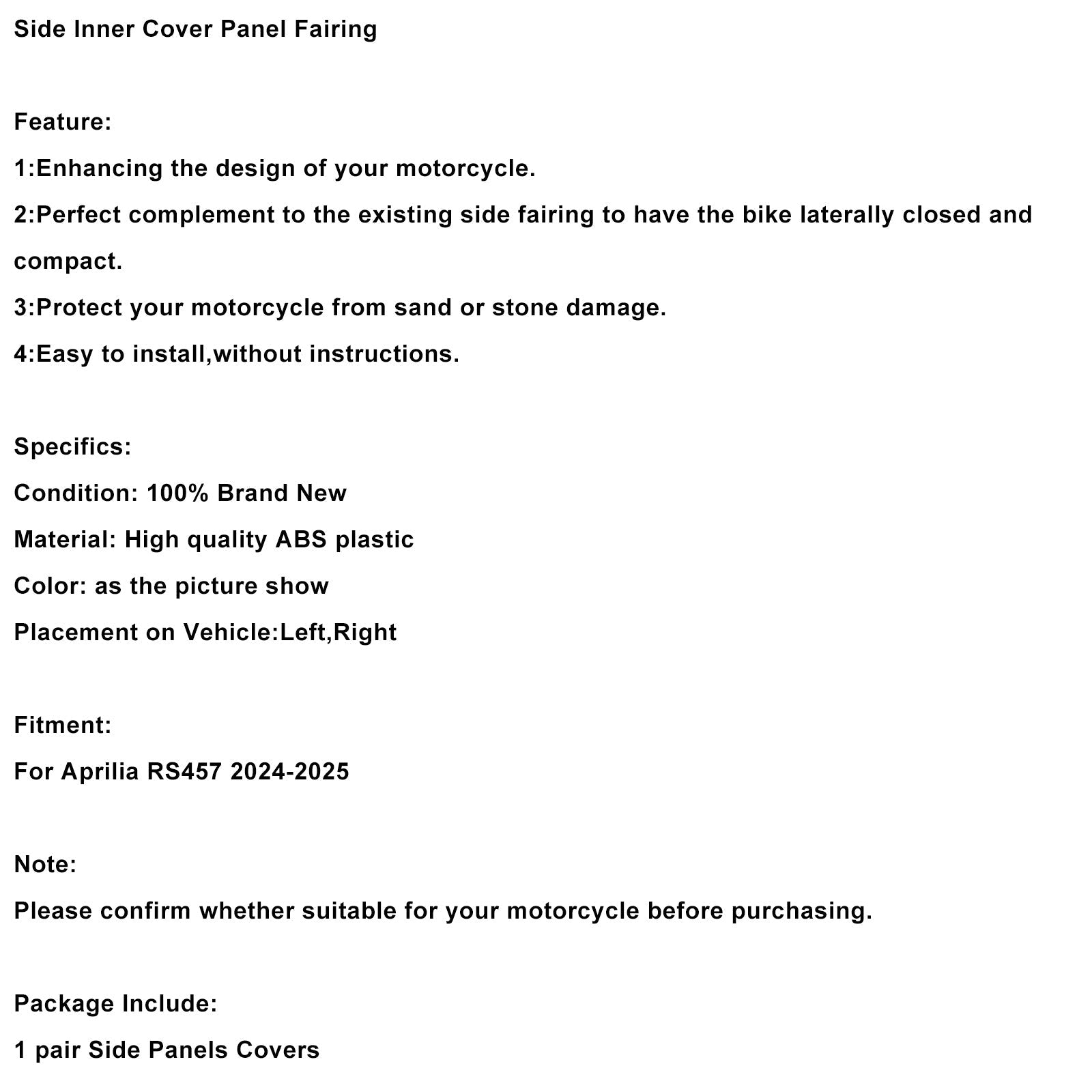 Boczny panel i owiewor dla Aprilia RS457 RS 457 2024-2025