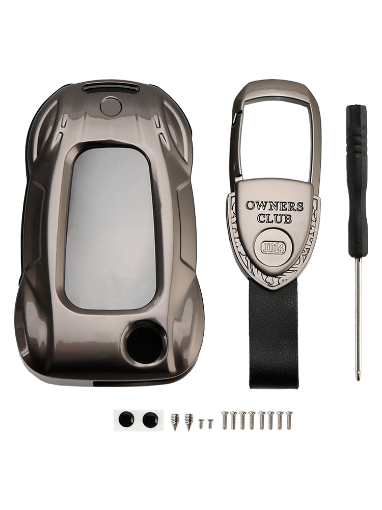 Funda para llaves de coche de piel gris y zinc para VW Polo Skoda, aleación de zinc y protección para llaves de coche.