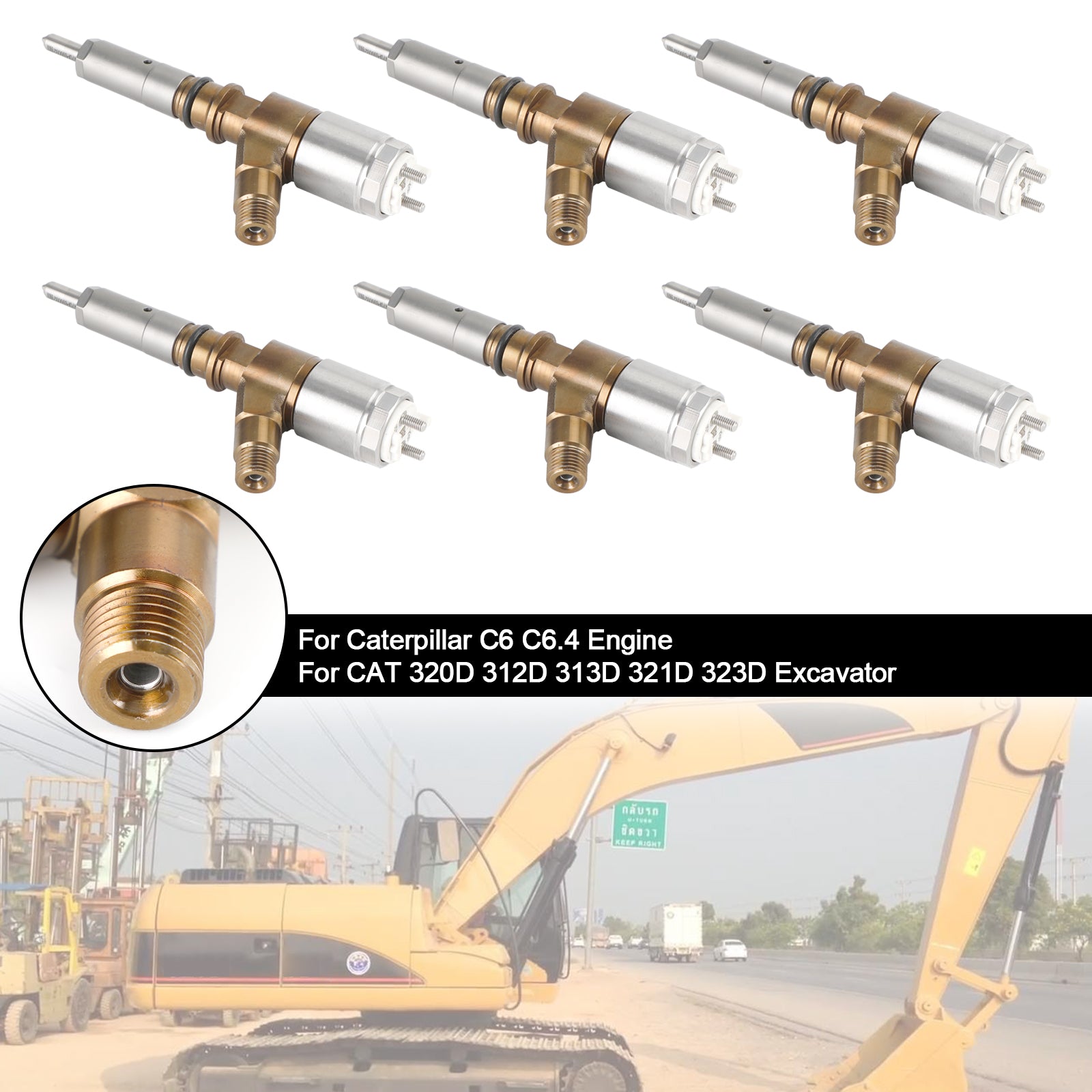 6PCS Fuel Injectors 3264700 Pour Caterpillar C6 C6.4 Pour CAT 320D Excavator
