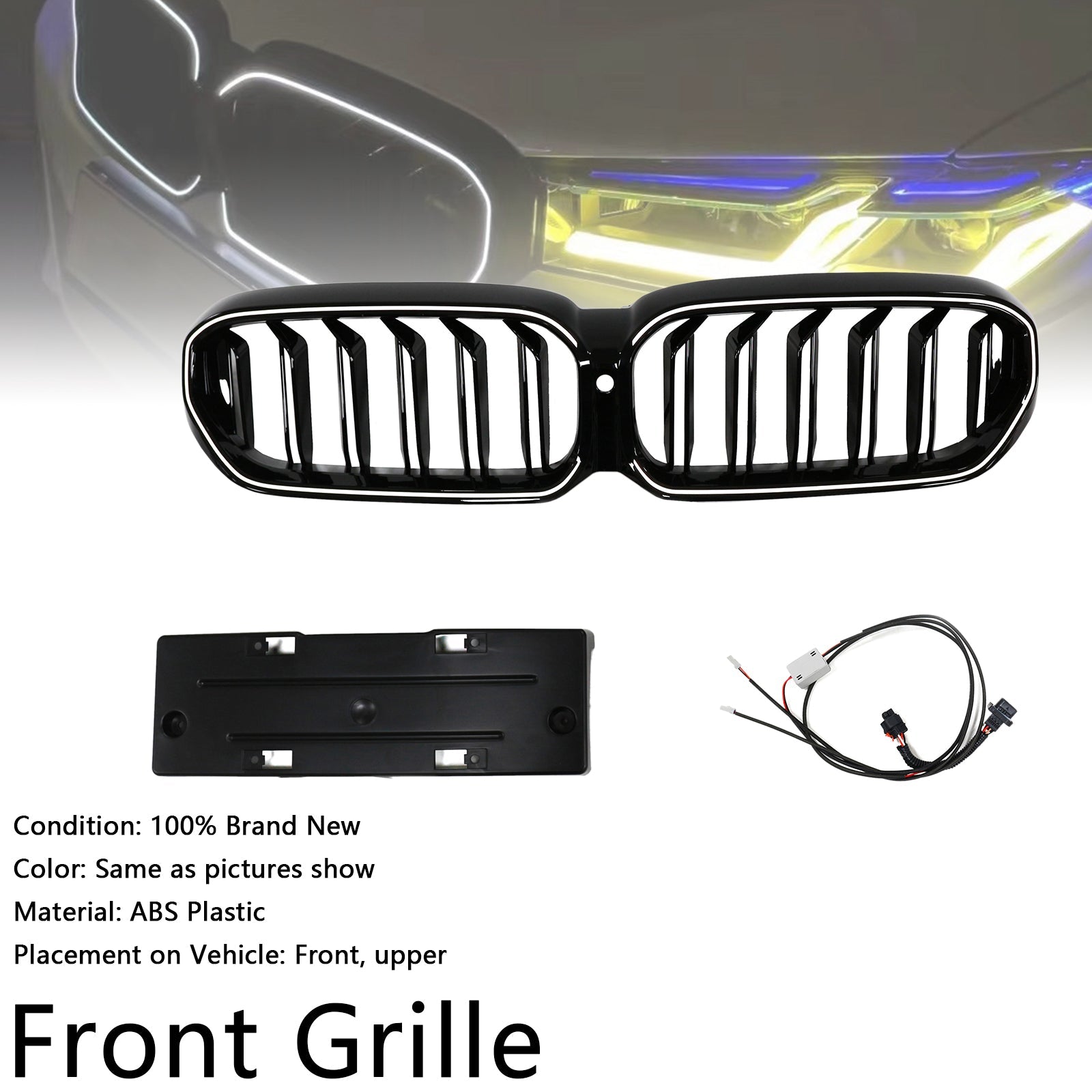 Calandre avant à double lamelles pour BMW Série 5 G30 G38 2021-2024, noir brillant