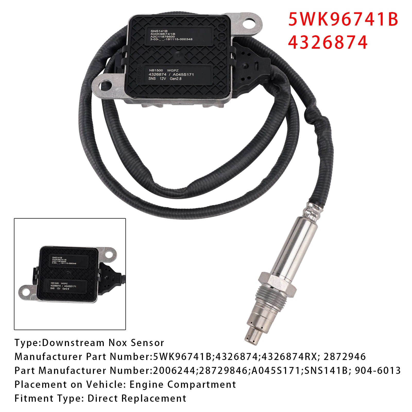 Sensore NOx a valle per Peterbilt 579 L6 15.0L (2013-2019) : riferimento 5WK96741B, 4326874, 2872946