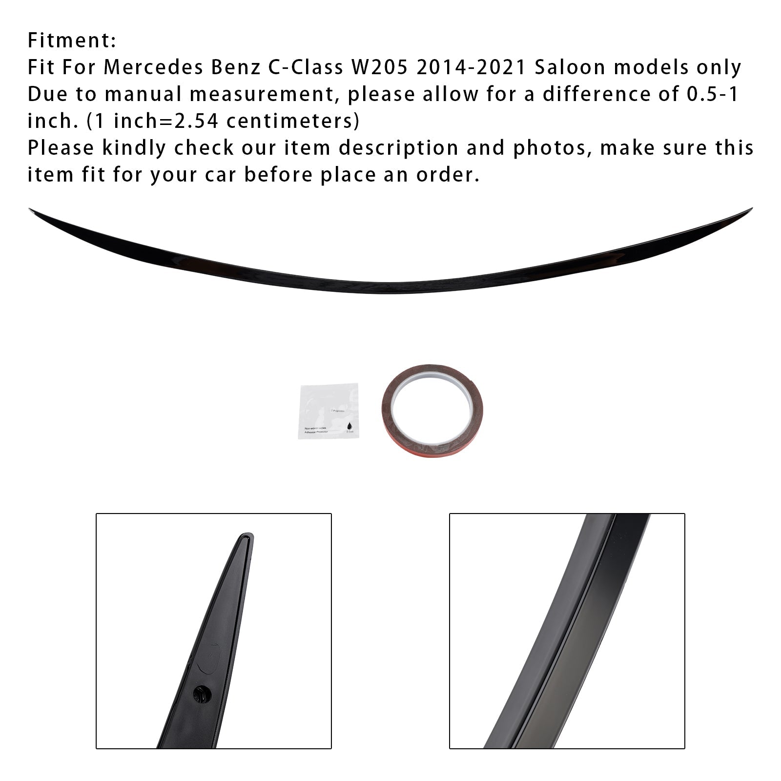 Spoiler posteriore nero lucido per Mercedes-Benz Classe C W205 AMG C63 2014-2021