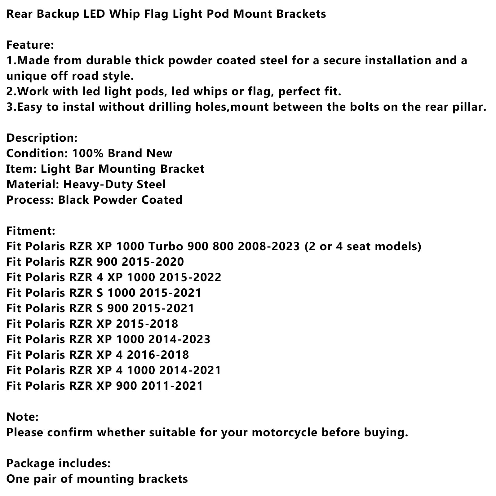 Supporto di montaggio per il fuoco invertito a LED per Pocaris RZR XP 1000 900