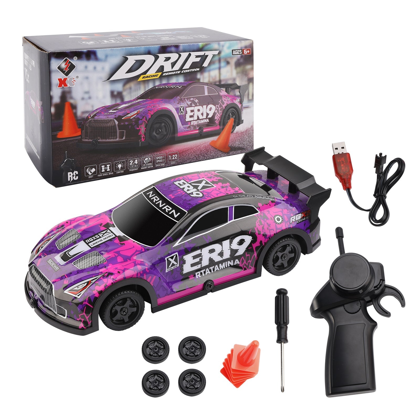 Wltoys 22206 RTR 1/22 2,4G 15 km/h Voiture de course Châssis en métal Jouet Cadeau Violet