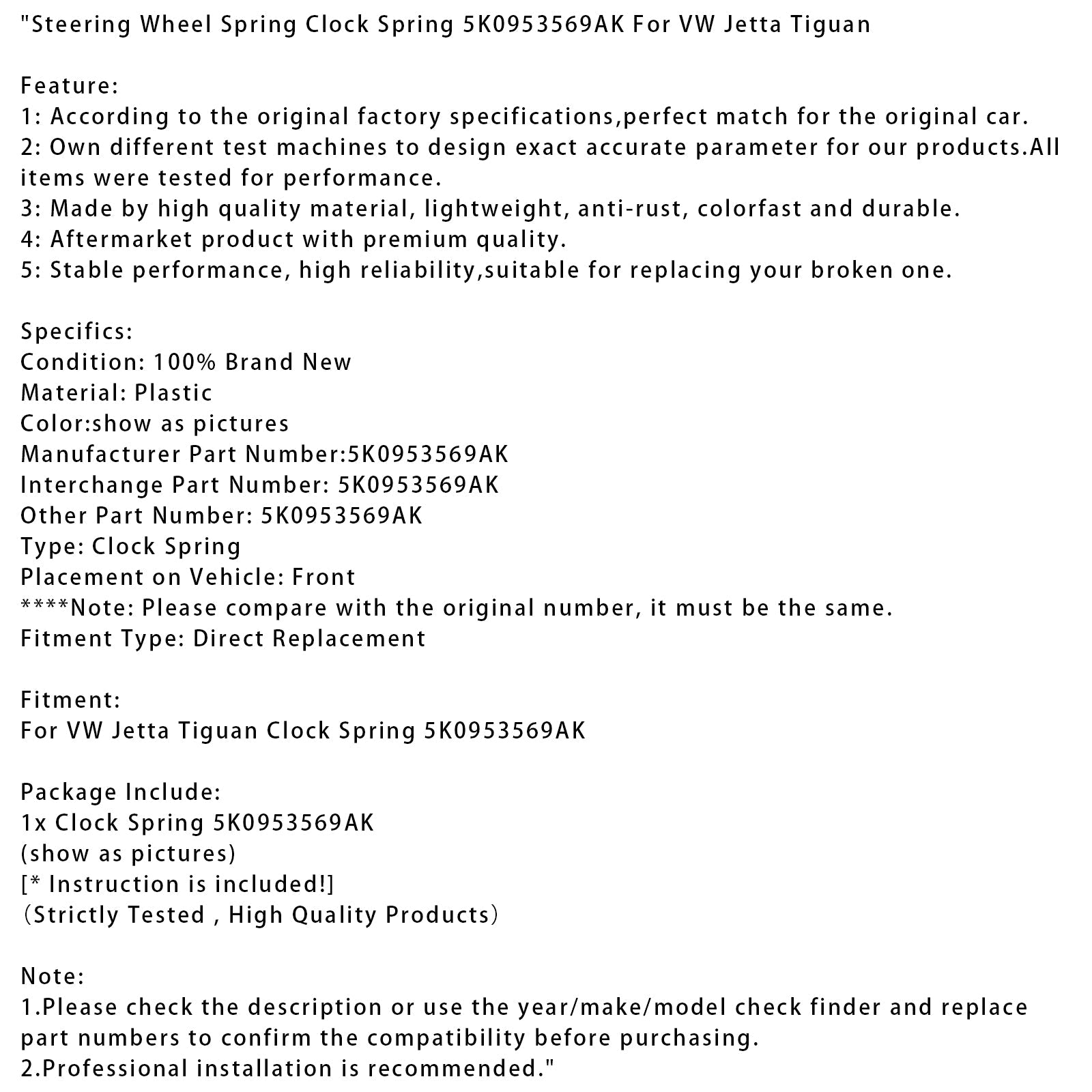 Spring de volante para VW Jetta Tiguan 5K0953569AK