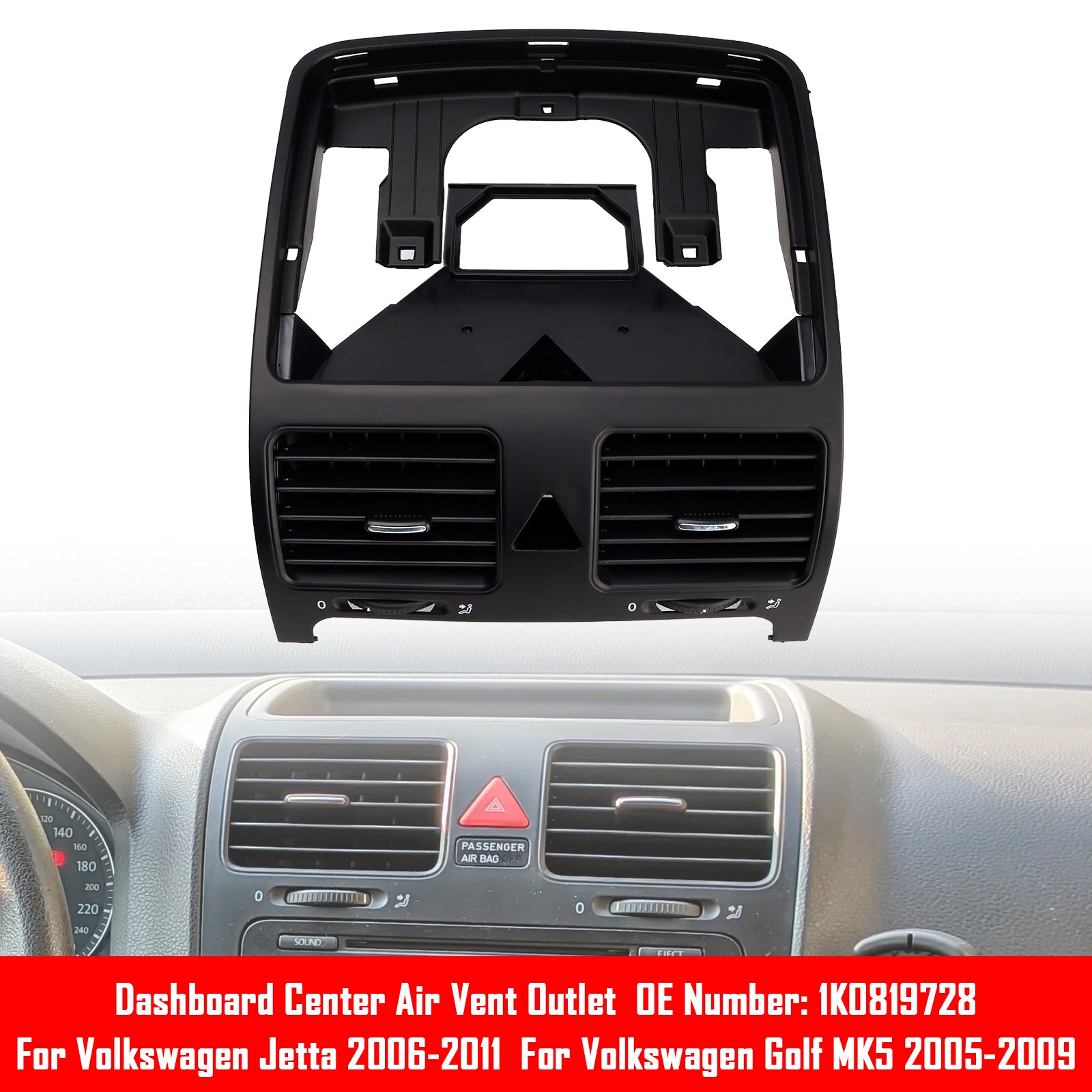 Uitgang van'Centraal dashboardventilatierooster 1K0819728 voor VW Jetta MK5 2005-2009