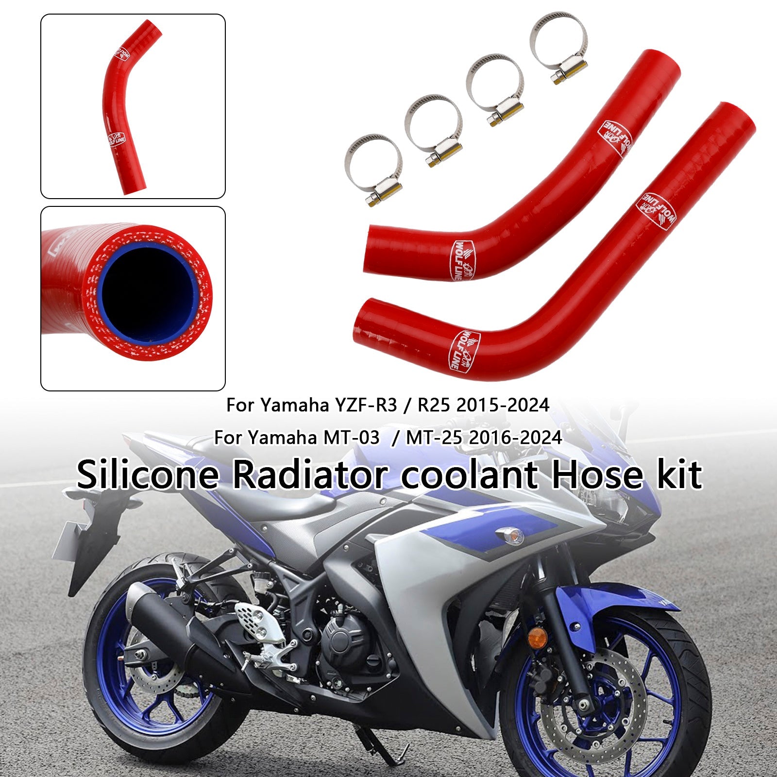 Manguera de enfriamiento de silicona para radiador Yamaha MT-03 MT-25 YZF R3 R25 2015-2024