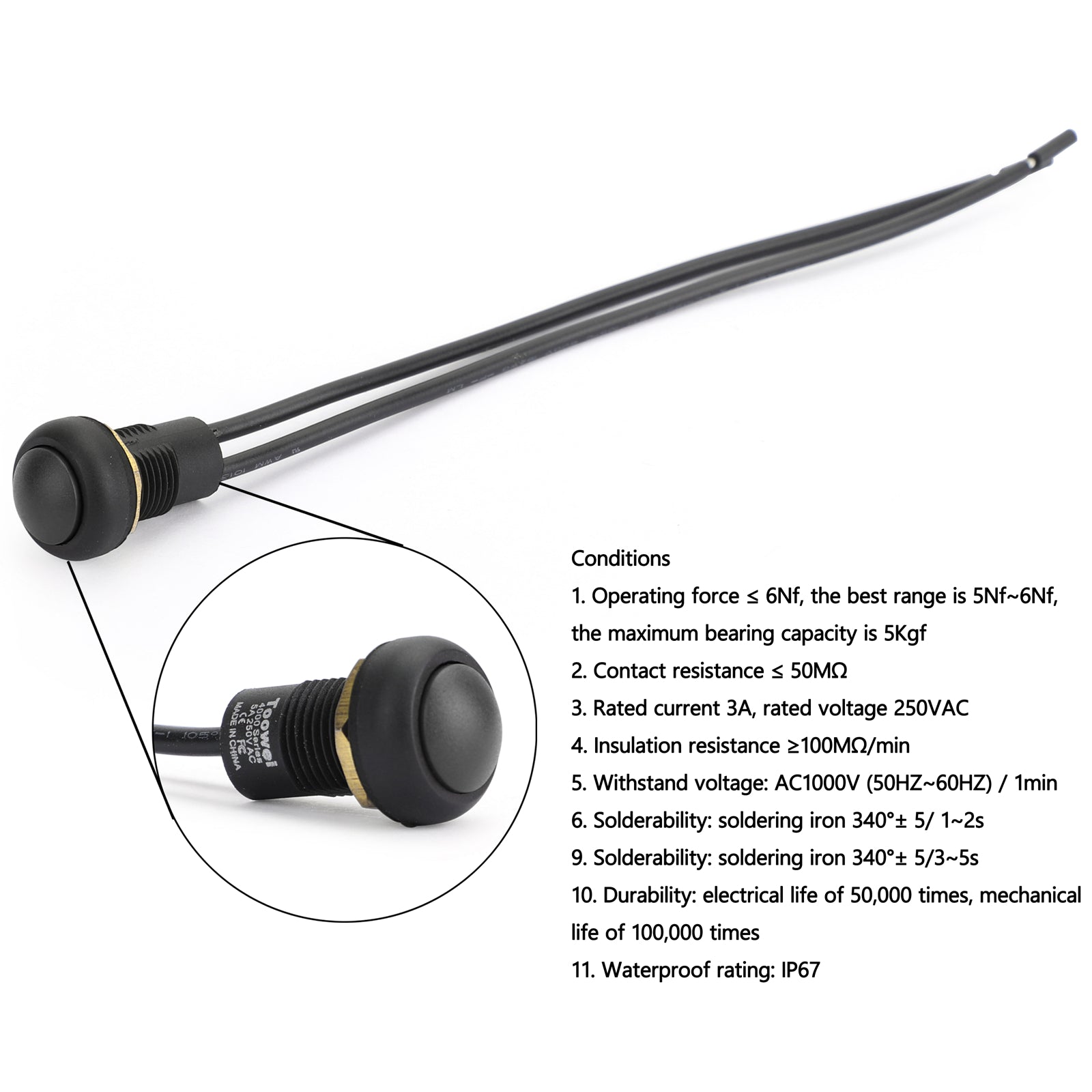 5 -krat nepremočljivo samo -zaklepno stikalo W/Black Cable