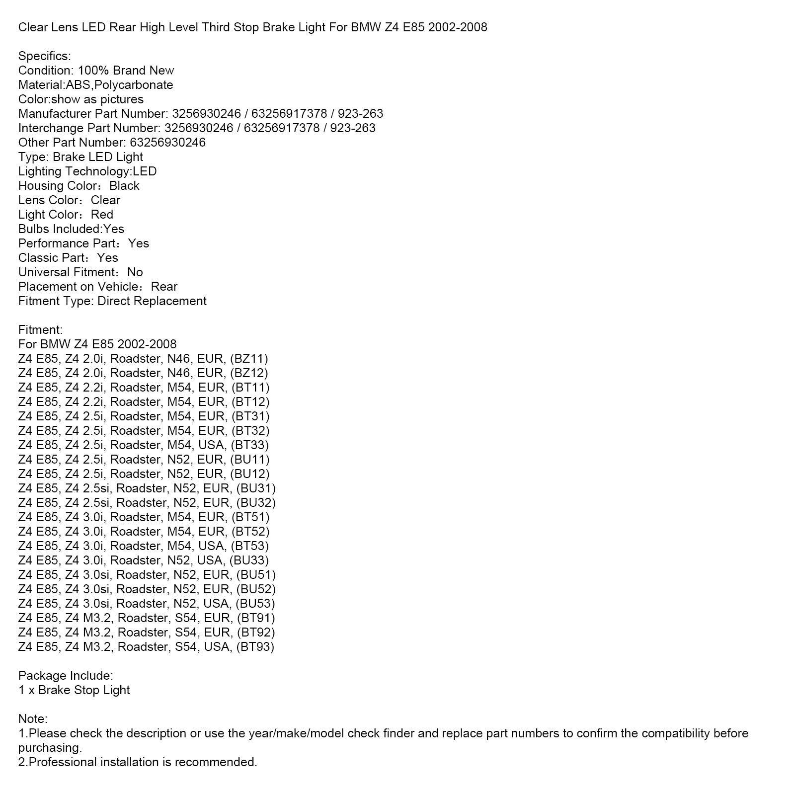 Stop retrovisore trasparente per BMW Z4 E85 2002-2008
