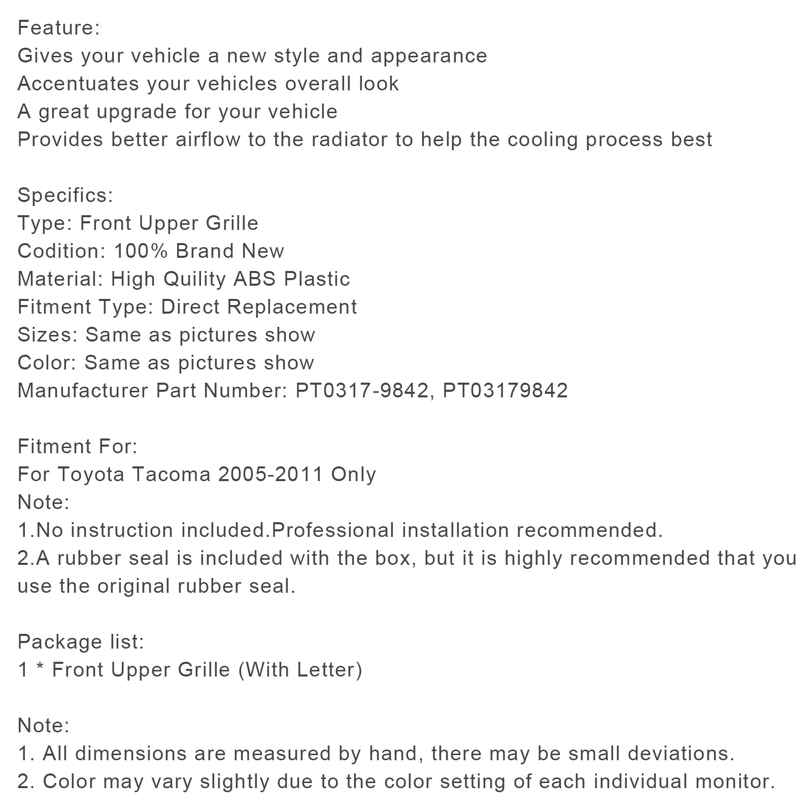 Griglia del paraurti anteriore nera opaca con LED per Toyota Tacoma 2005-2011