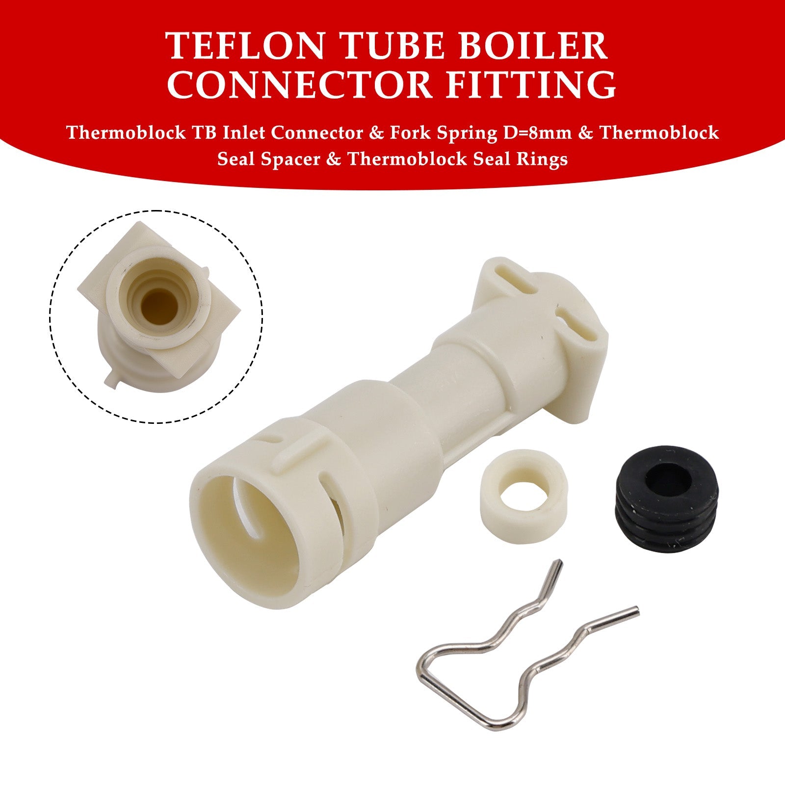 Kit ThermoBlock para elemento calentador de agua, que incluye conector de entrada, junta, espaciador y horquilla D8 mm, compatible con cafetera Philips 422224777123