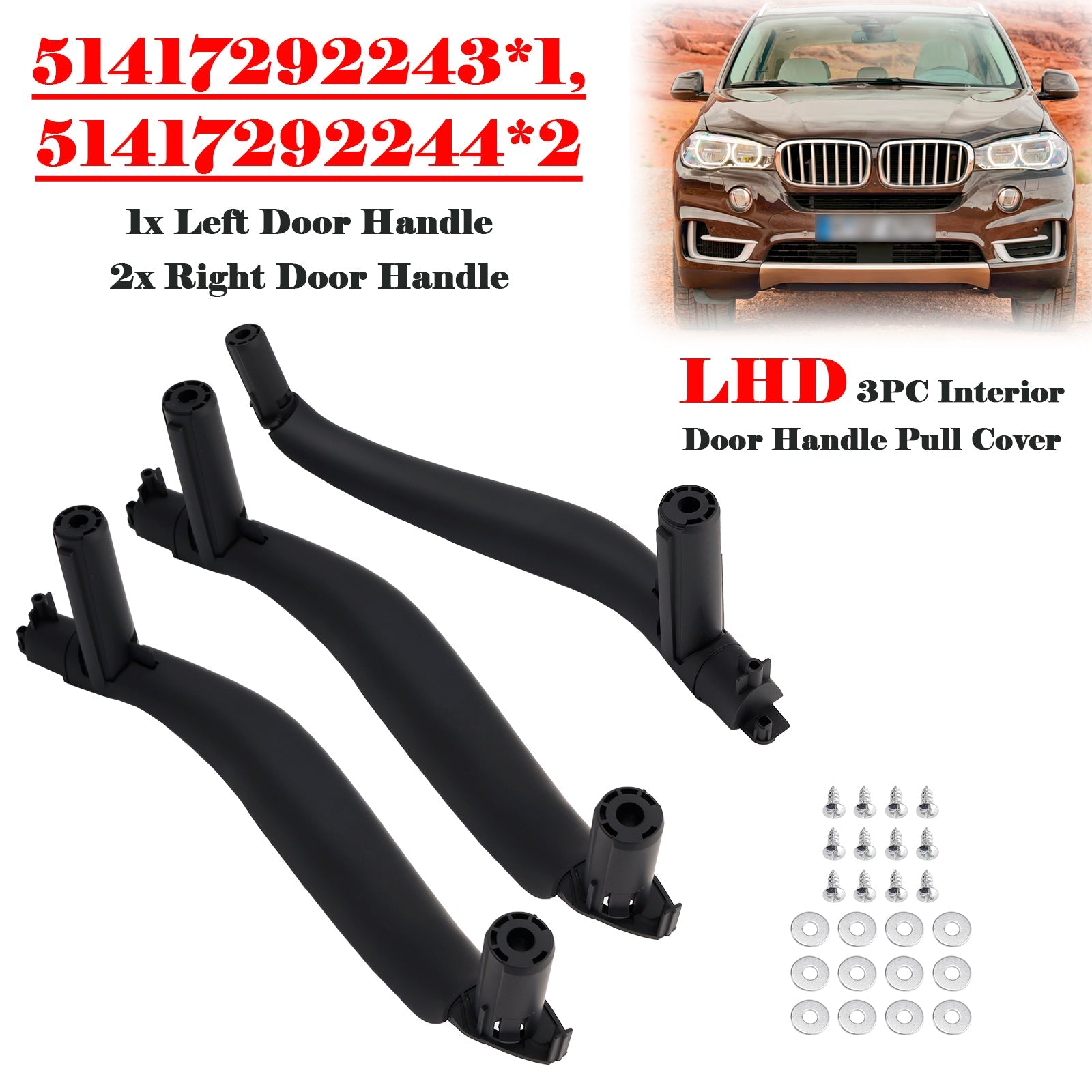 Poignée de porte intérieure LHD 3 pièces pour BMW X5 F15 X6 F16 2014-2018
