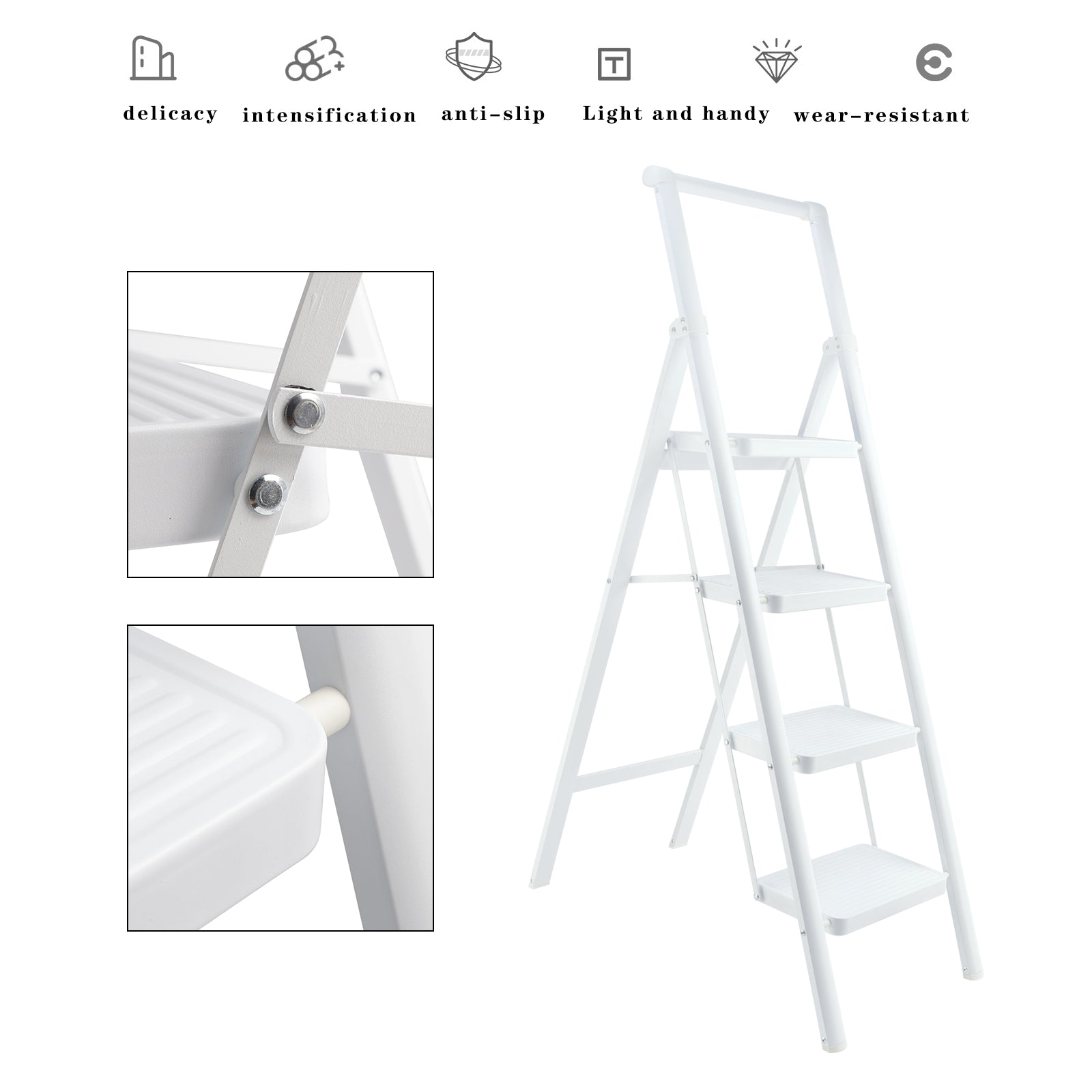 Escalera de 4 peldaños, taburetes plegables para adultos, pedal antideslizante, ligero