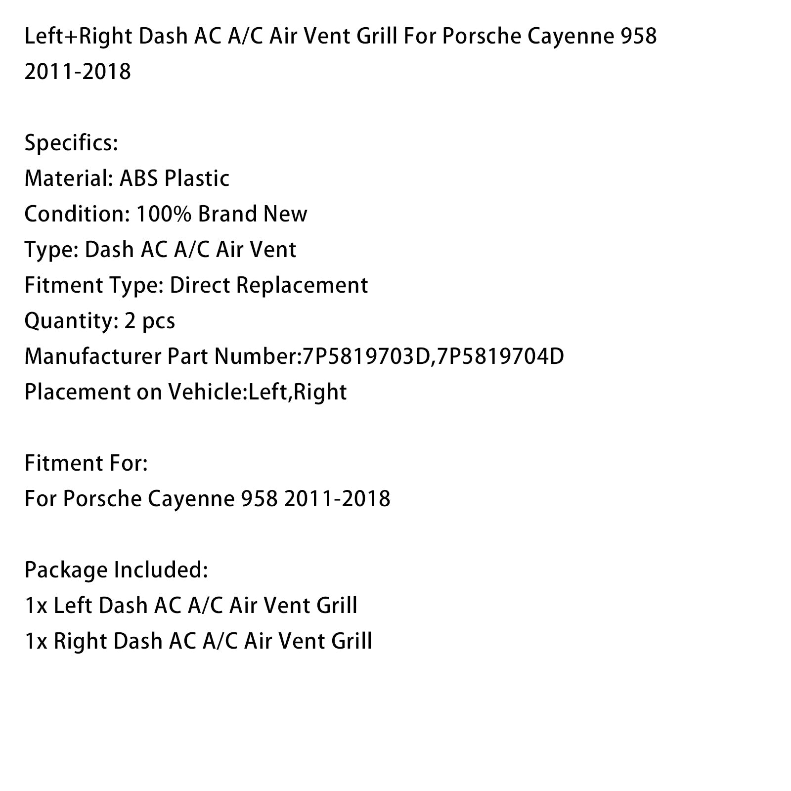 Kratki wentylacyjne klimatyzacji (lewa i prawa strona) do deski rozdzielczej Porsche Cayenne 958 (2011-2018)