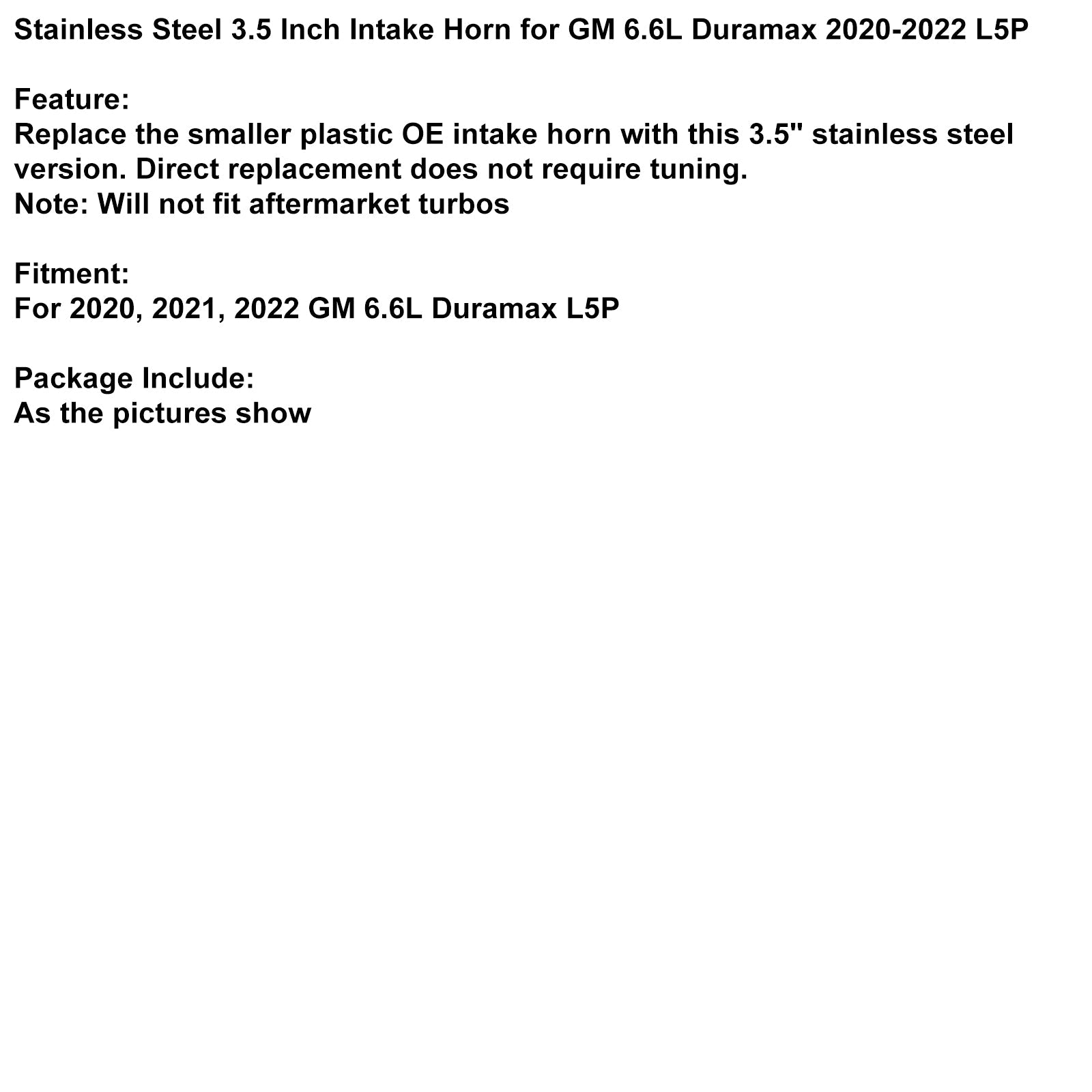 2020-2022 GM 6,6L Duramax L5P 3,5-calowy róg dolotowy ze stali nierdzewnej
