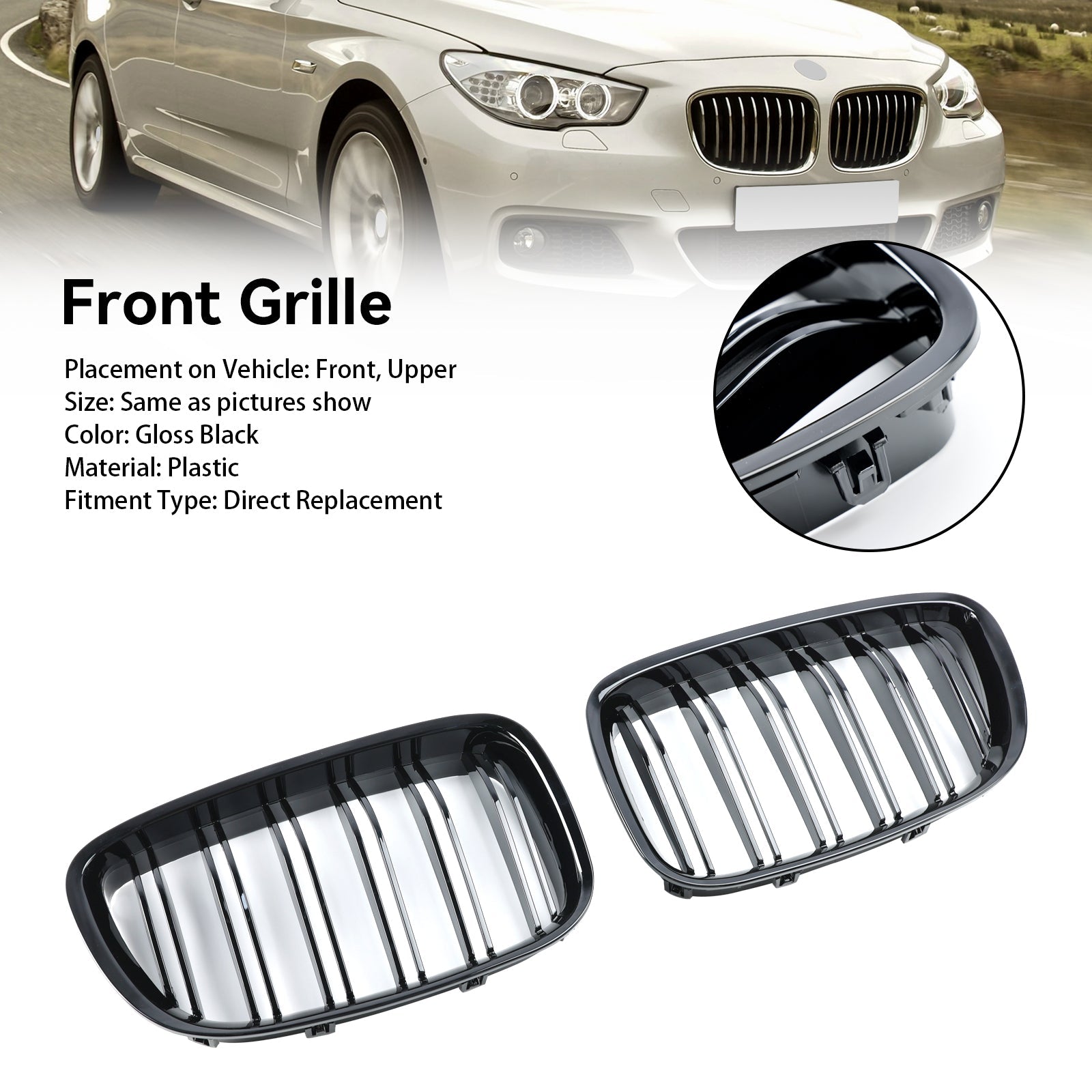 2009-2017 BMW 5 Serie GT F07 Glanzend Zwart Grille Grill 51137200169 51137200170