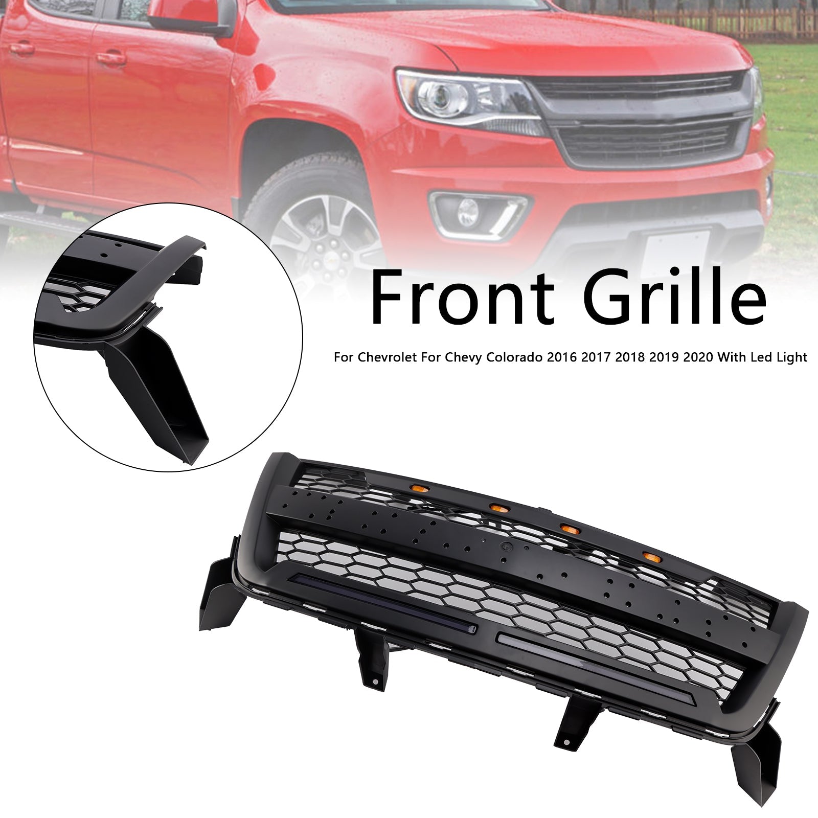 Mat Black Front Bumper Grid voor Chevy Colorado 2016-2020 met LED
