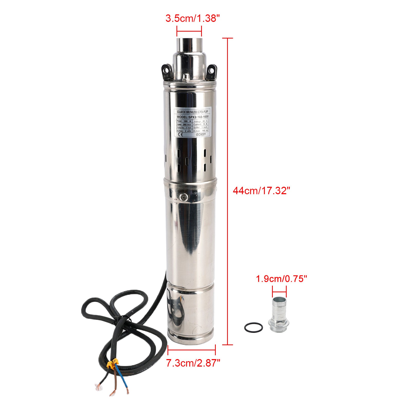 3" 60V 1KW MPPT ruuvi aurinkoporapumppu upotettava syväreikäinen teräspää 160M
3" 60V 1KW syvä kaivo aurinko upotettava reikä vesipumppupää 160M