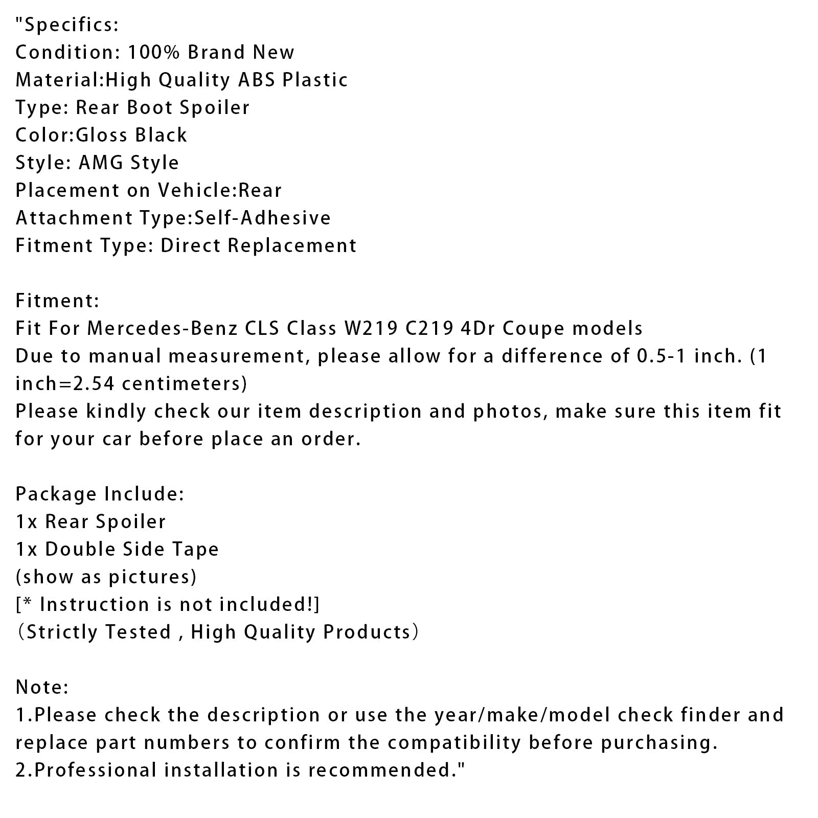 Sijajno črn zadnji spojler za Mercedes-Benz razreda CLS W219 AMG 2005–2010