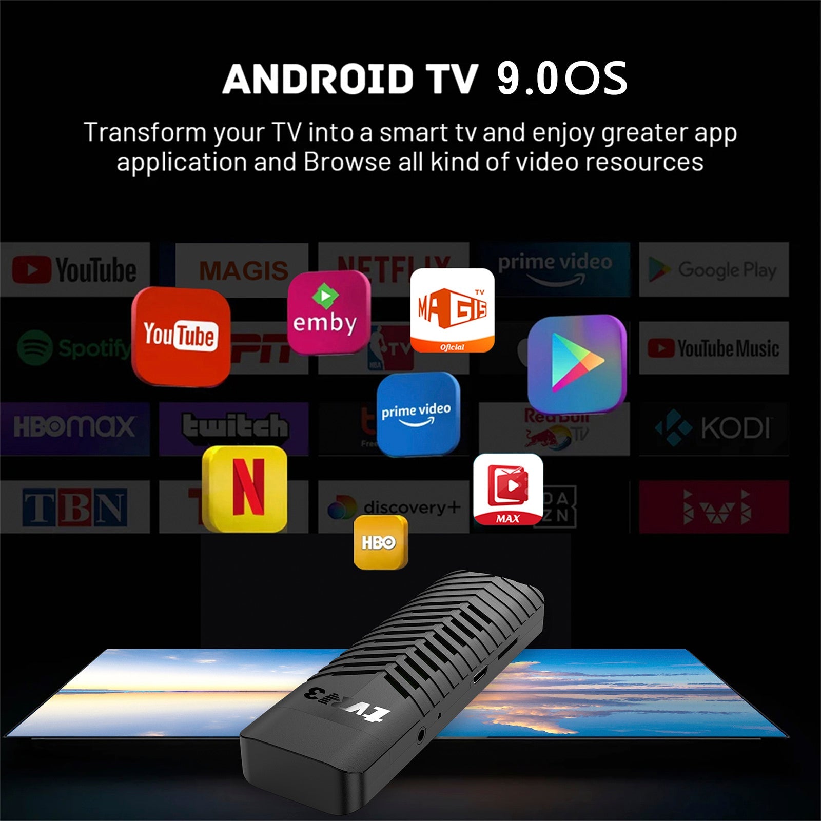Chiave TV TV Android 14.0 RAM 1 GB ROM 8 GB Dongle Decoder Raters 4K TV Box
