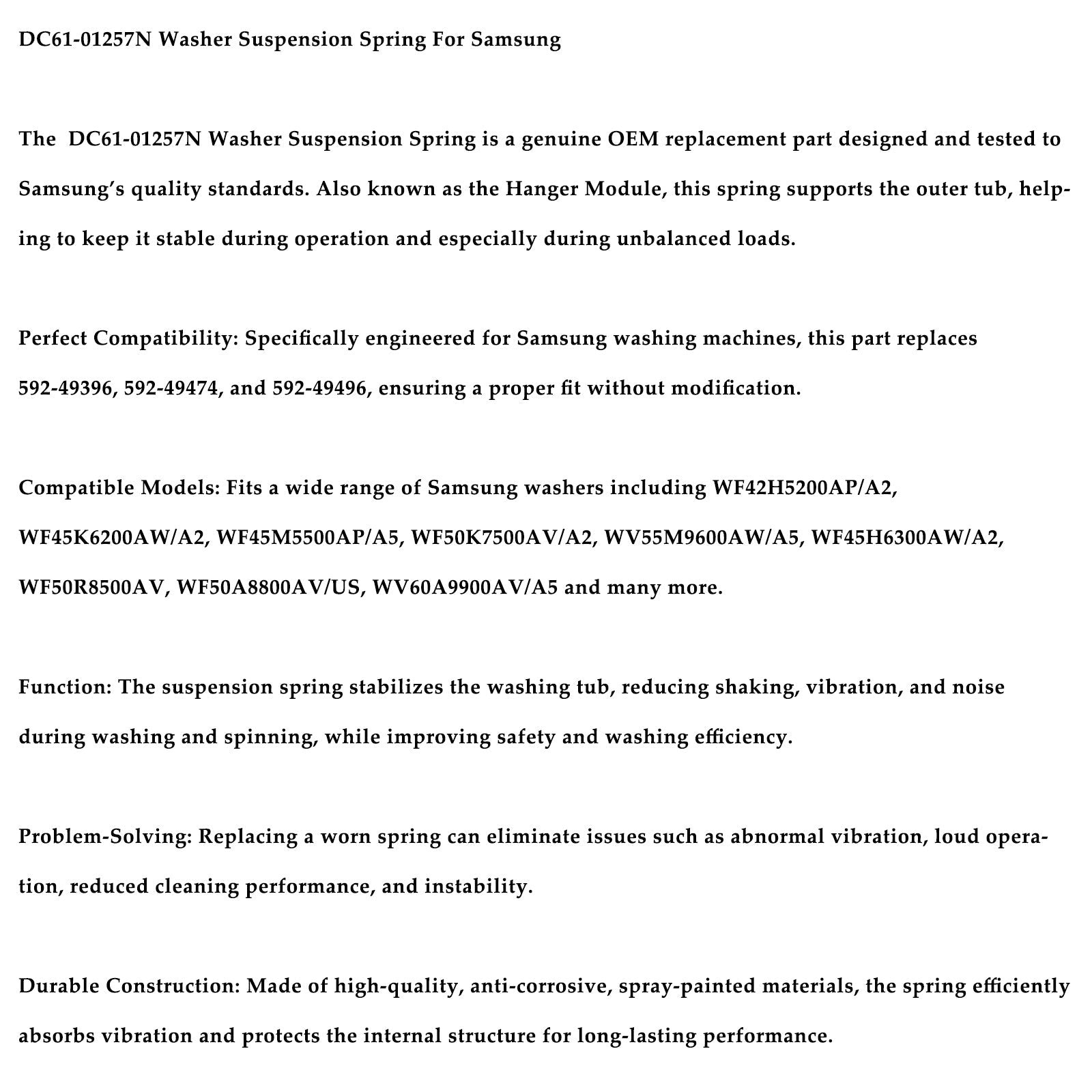 1 resorte de suspensión de arandela DC61-01257N para Samsung reemplaza la pieza número 592-49396 y 592-49474