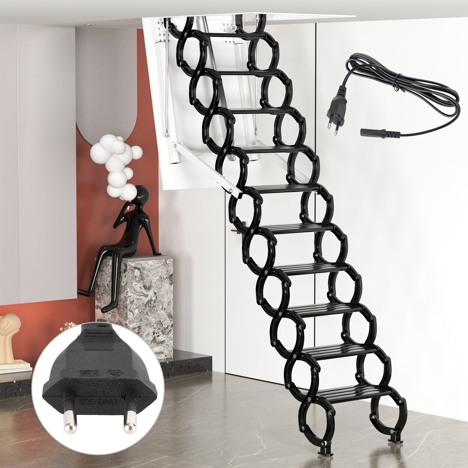 Scala Mansarda Elettrica in Alluminio - 11 Gradini - Pavimento Spessore 13-30 cm