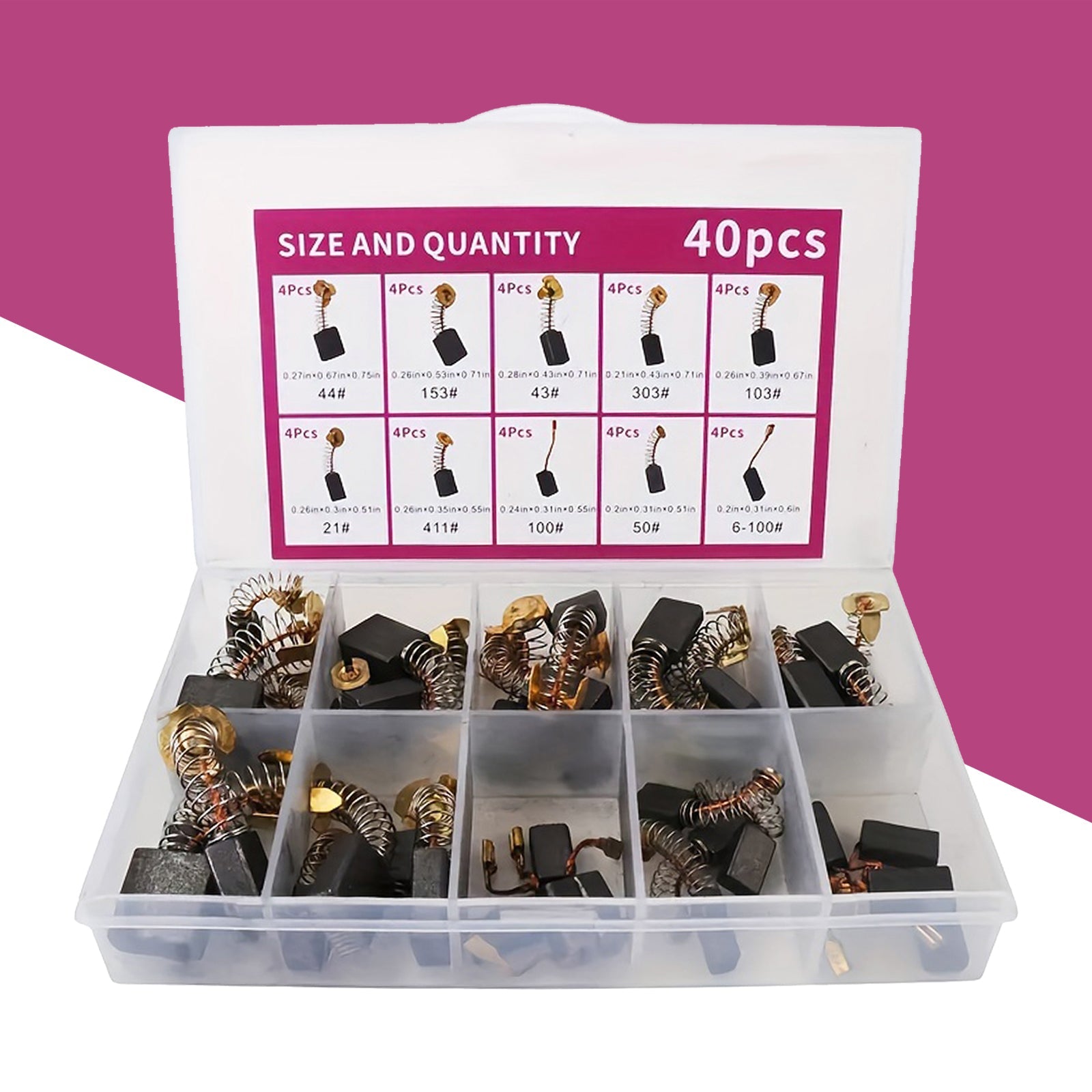 Lot de 40 balais de charbon pour moteur électrique, 10 tailles, pièce de rechange pour réparation d'outils électriques