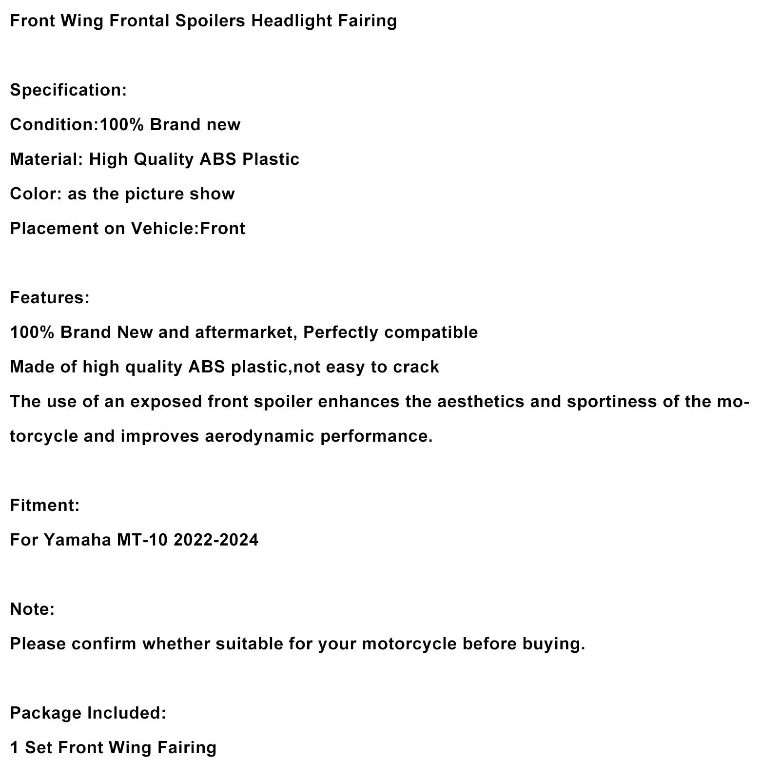 Spoiler anteriore, spoiler anteriori e carenatura del faro per Yamaha MT-10 2022-2024