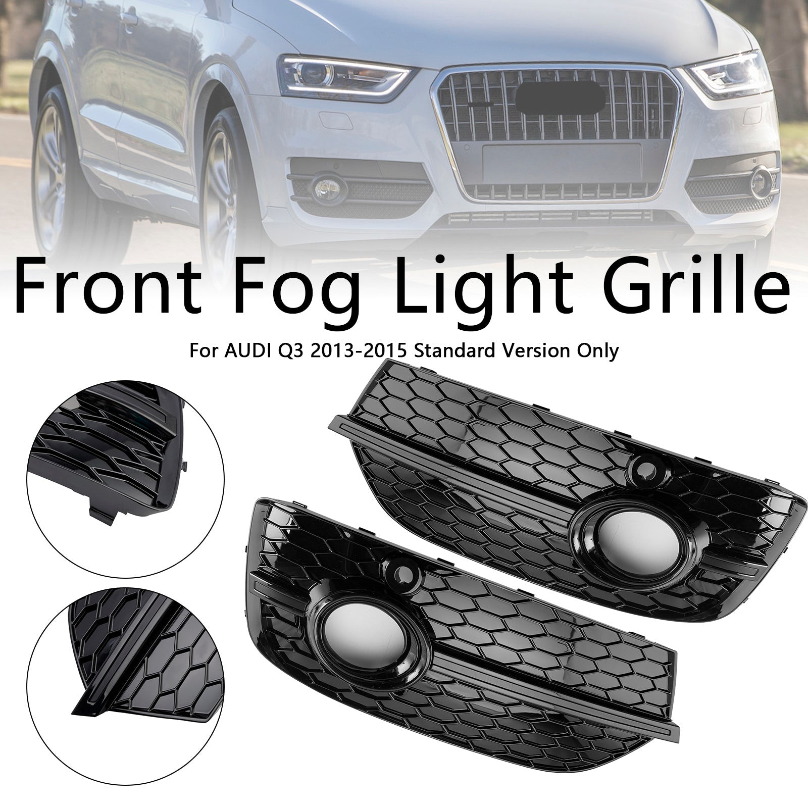 Caches de phares antibrouillard avant style nid d'abeille pour Audi Q3 RSQ3 2013-2015, noir brillant