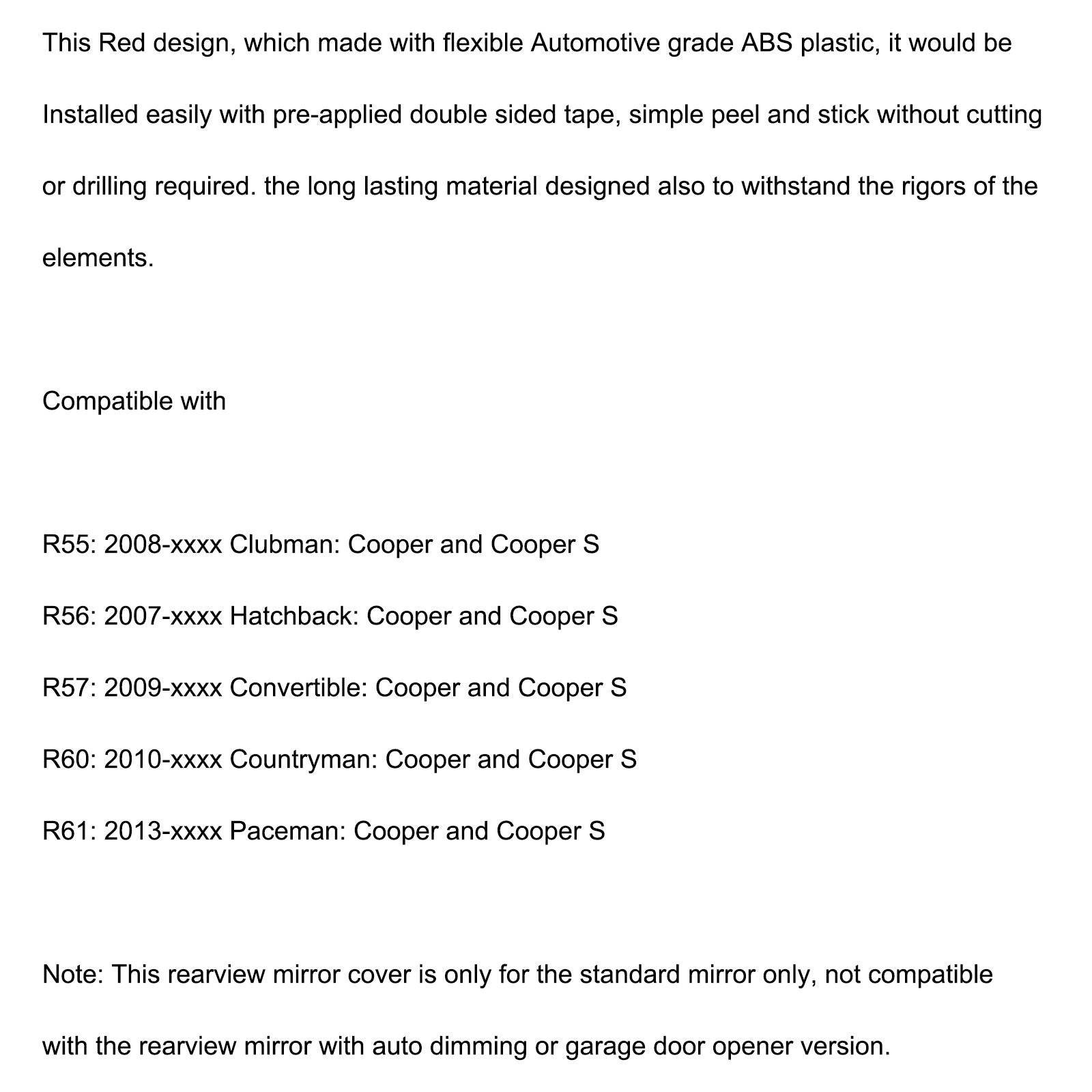 Copertura specchietto retrovisore per BMW MINI Cooper R55 R56 R57 Rosso