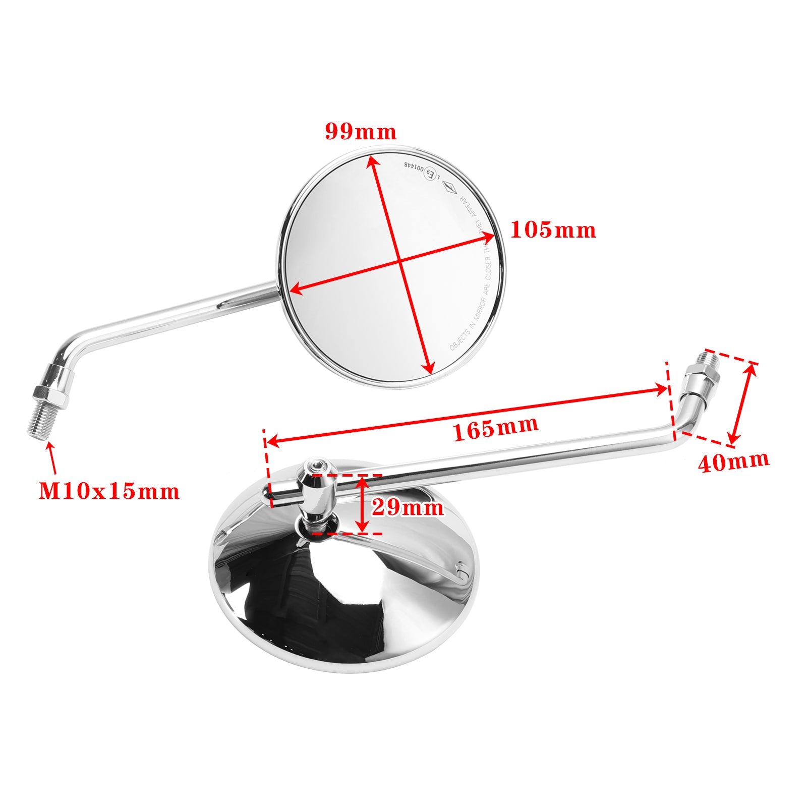 Espejo retrovisor clásico redondo cromado de 4 pulgadas con espejos E-Mark M10 para bicicletas japonesas