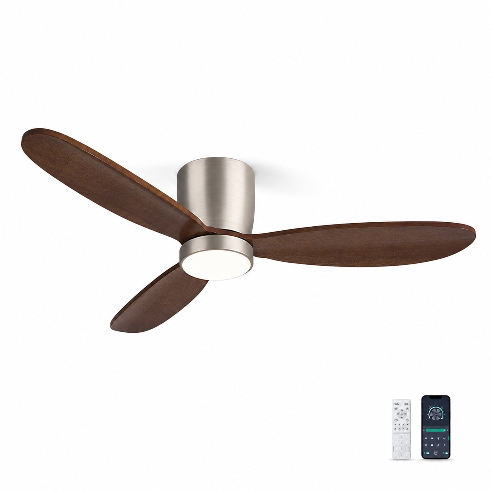 6 vitesses bois massif télécommande + application 3 couleurs réglables Ventilateur de plafond LED 132 cm