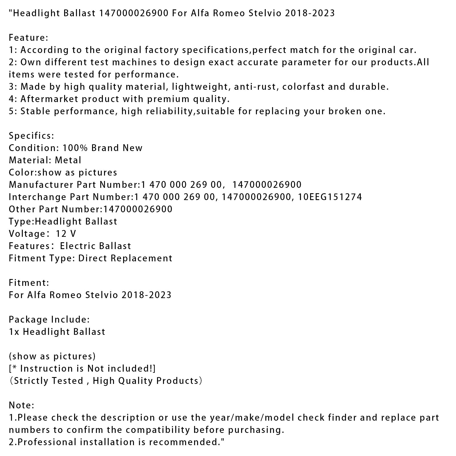 Zavorra fari Alfa Romeo Stelvio 2018-2023 147000026900