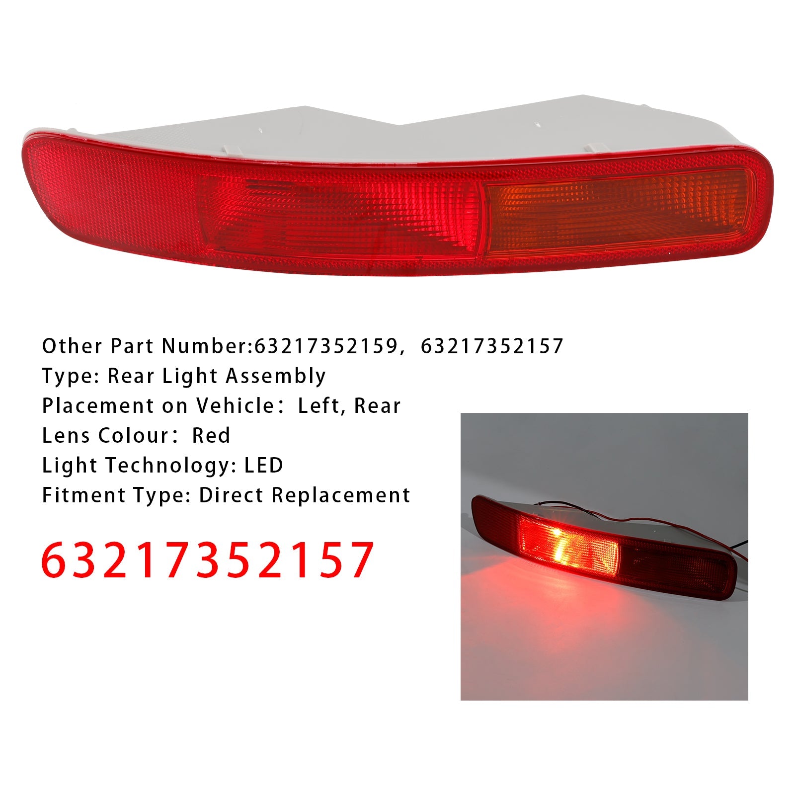 Feu de pare-chocs arrière gauche à LED pour MINI Clubman F54 2016-2024 63217352157