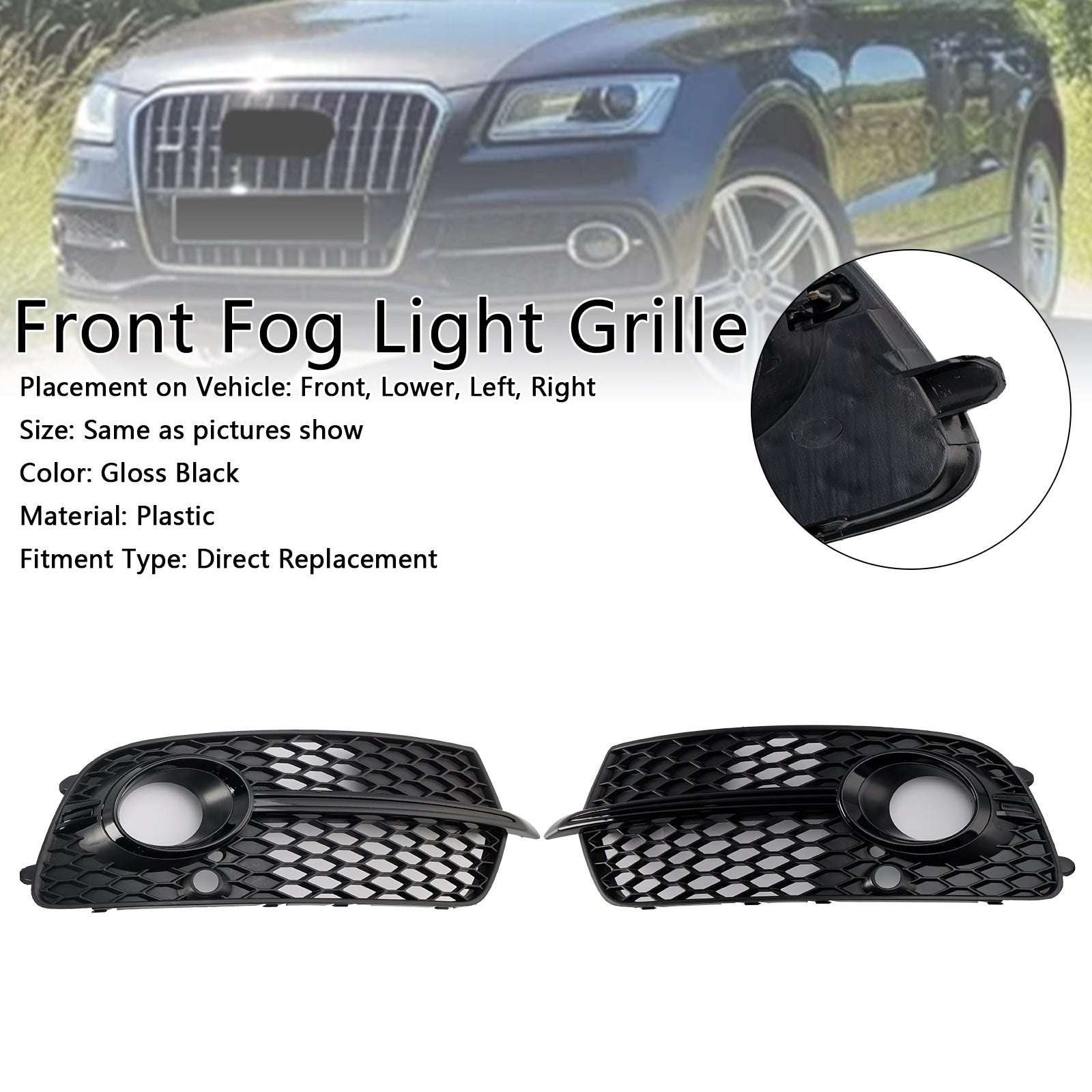 Black Front Fog Light Grille voor Audi Q5 S-Line SQ5 2013-2017