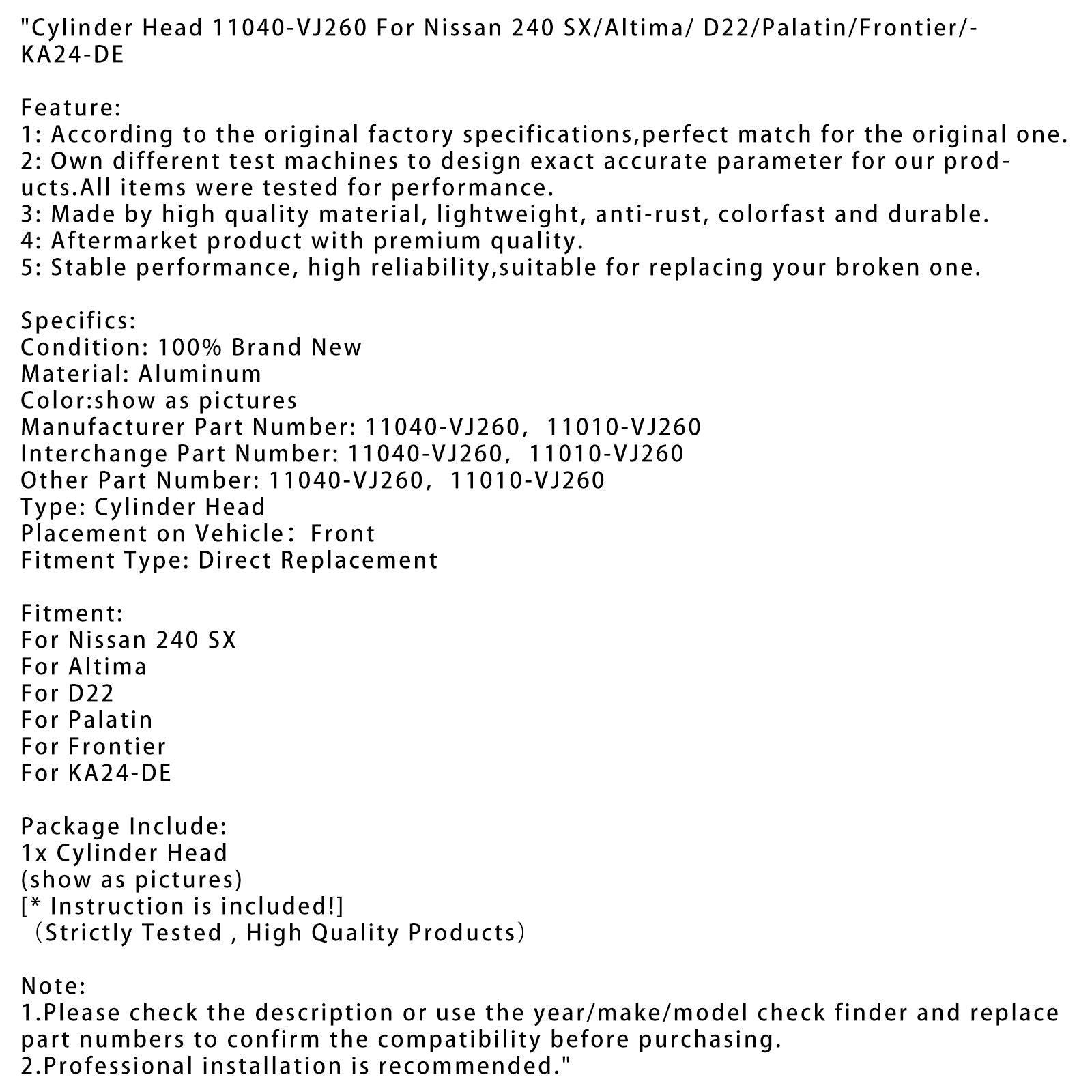 Culasse Altima 11040-VJ260 11010-VJ260