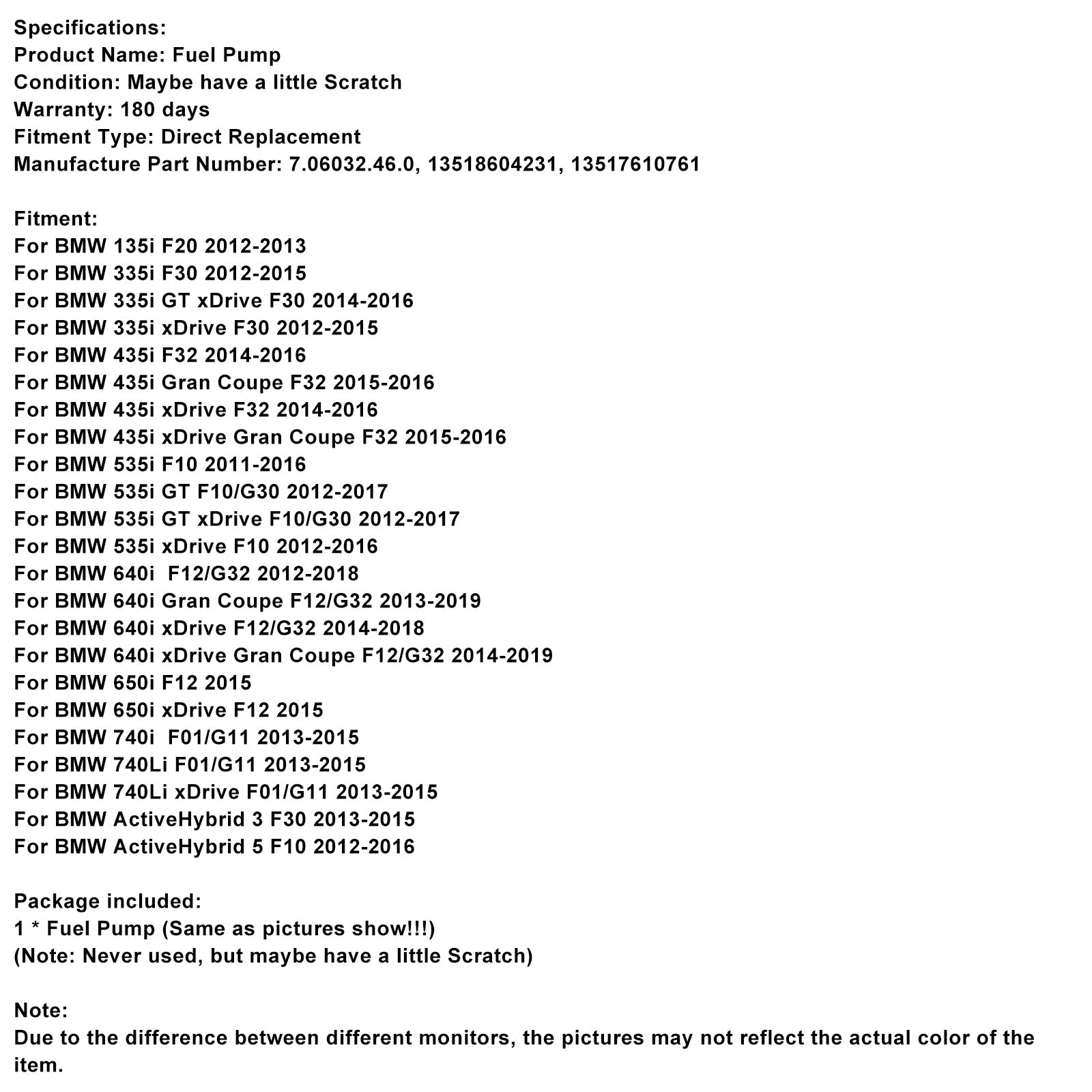 Bomba de combustible de alta presión 13518604231 para BMW 335i 435i 640i 740Li xDrive