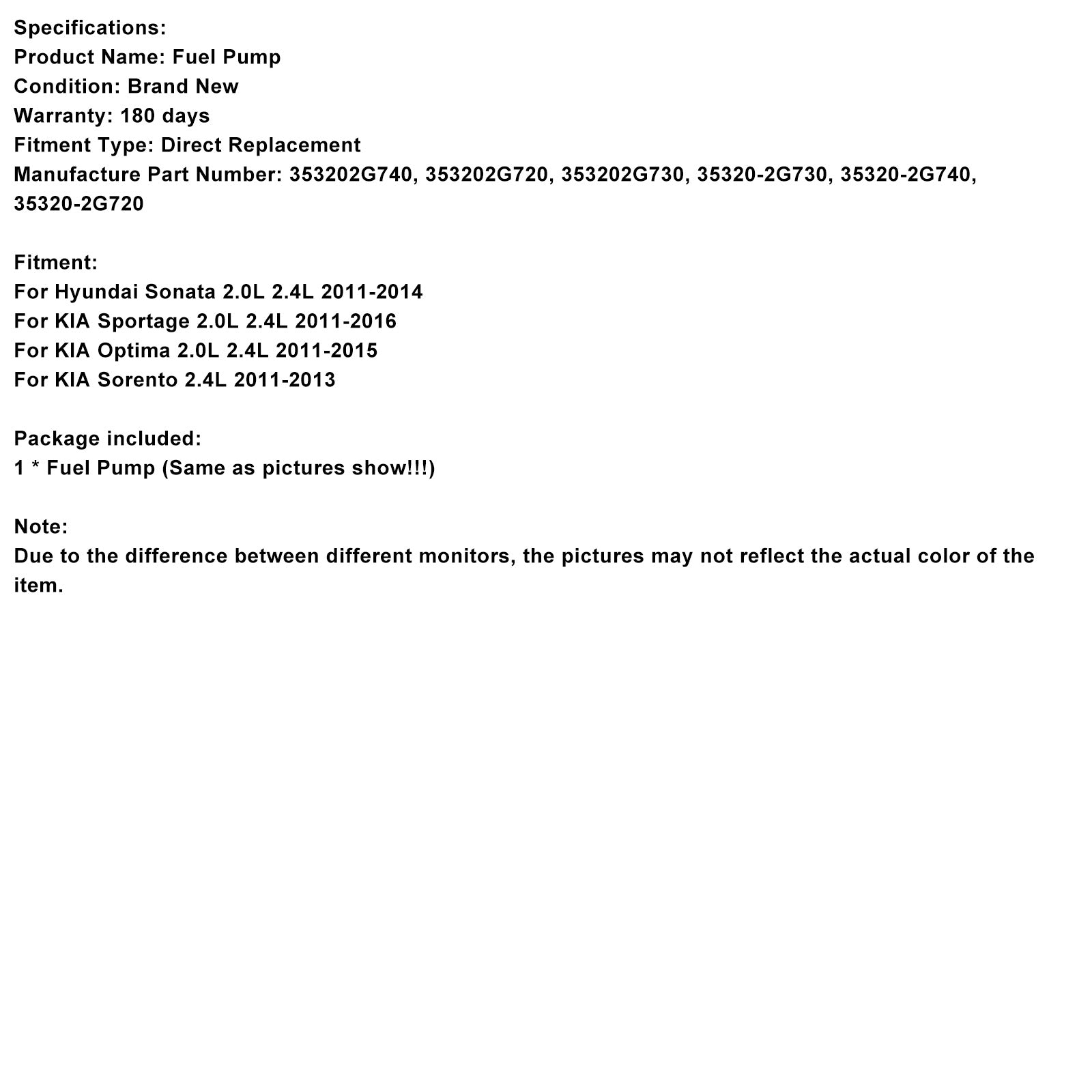 Pompa carburante ad alta pressione per KIA Sorento 2.4L (2011-2013) Riferimenti: 353202G730 e 353202G740