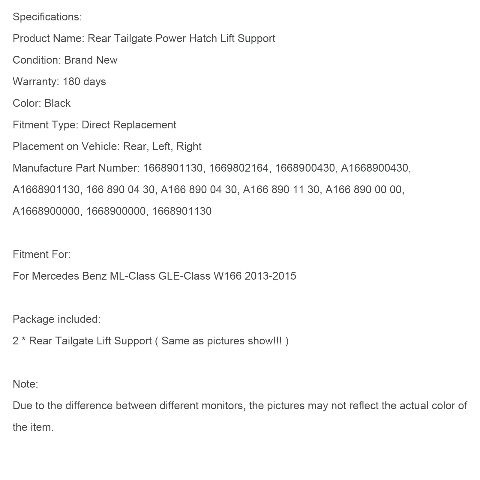 2PCS zadnje vreteno plina Strut Spring Auto prtljažnik za Mercedes ML razred