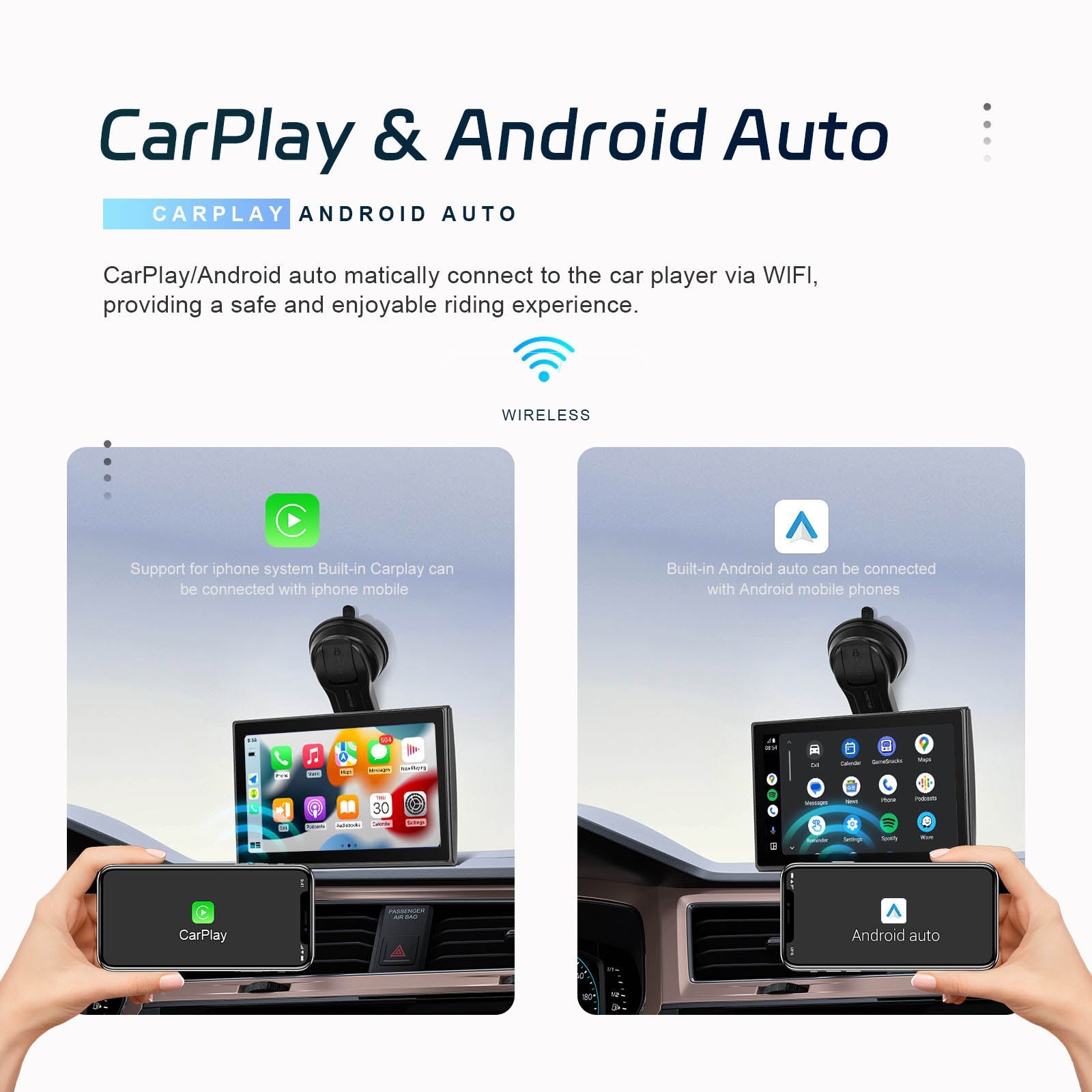 Touchscreen completo da 7 pollici Apple CarPlay Display con commutazione automatica Android Fotocamera AHD