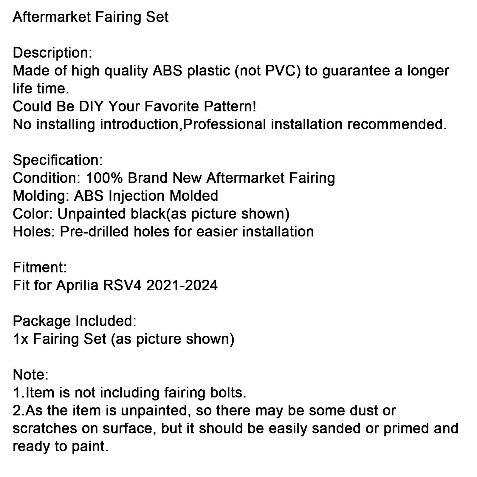 Carénage de carrosserie Aprilia RSV4 2021-2024 Injection non peint