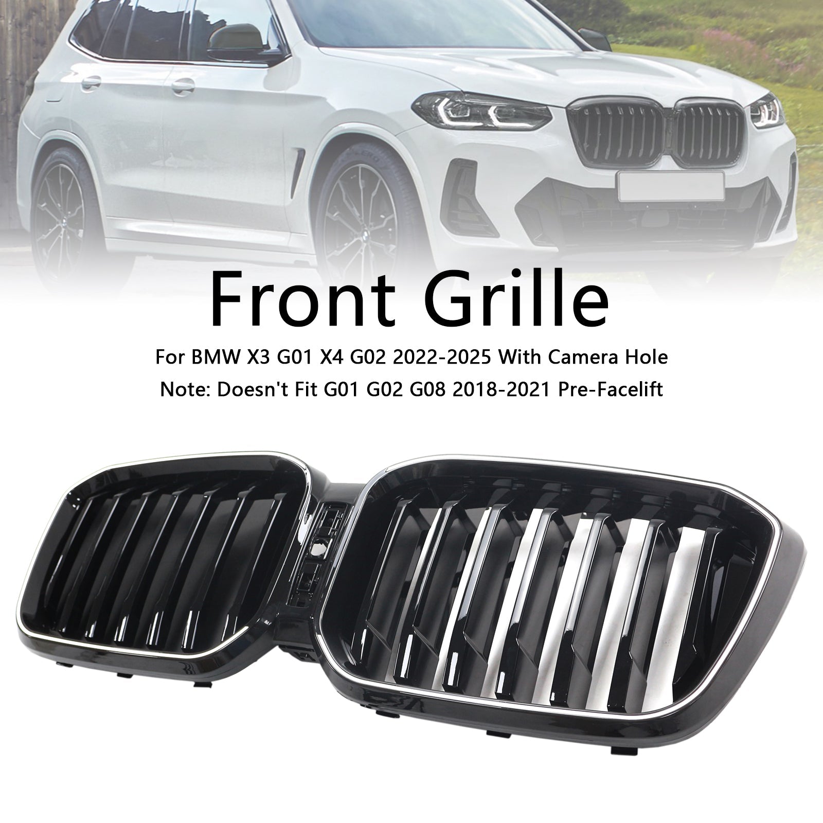 Bright Black Bumper-rooster met gat met gat voor camera voor BMW X3 G01 X4 G02 2022-2025