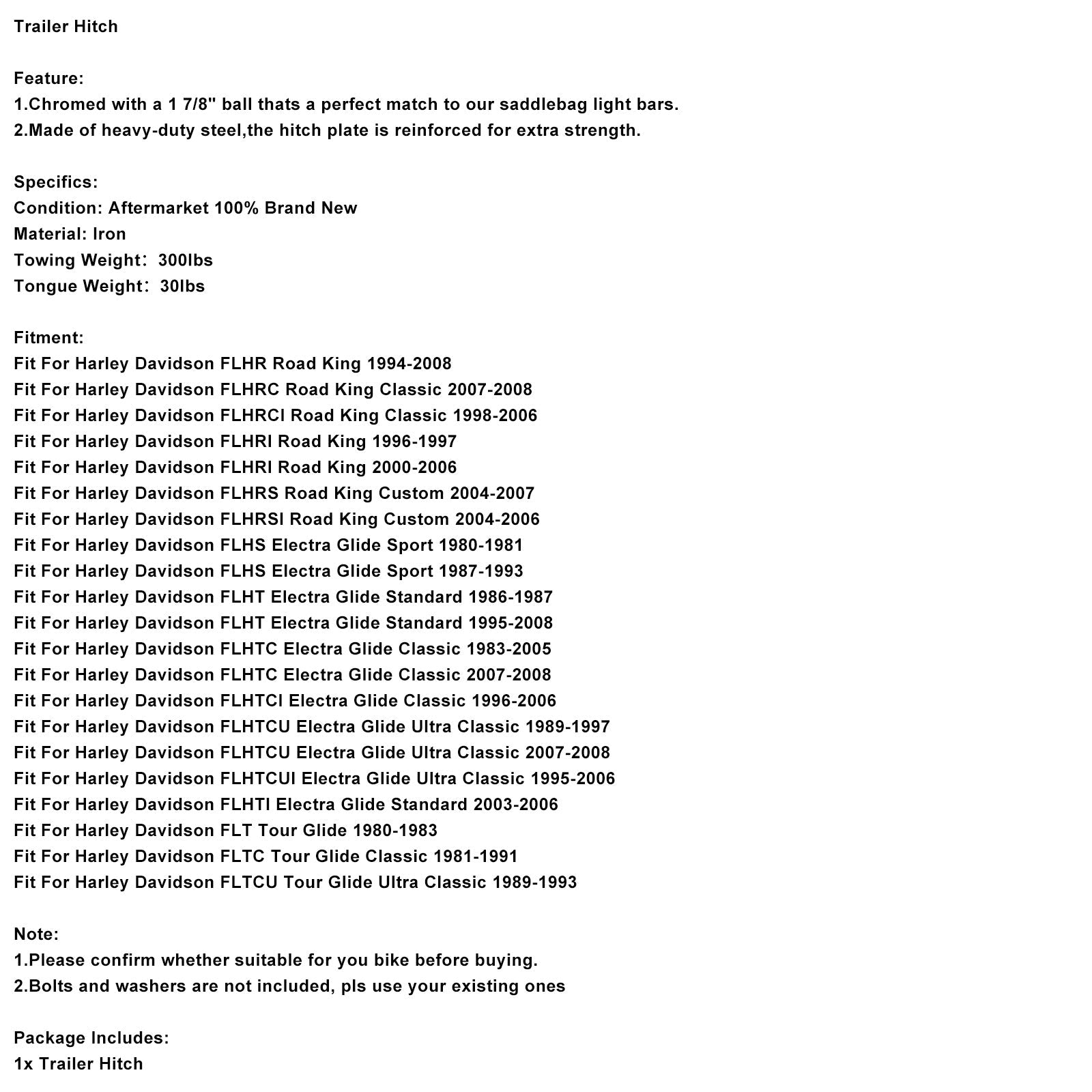 Vetokoukun kuula Harley Davidson FLHS Electra Glide Sport -perävaunuun (1980-1981)