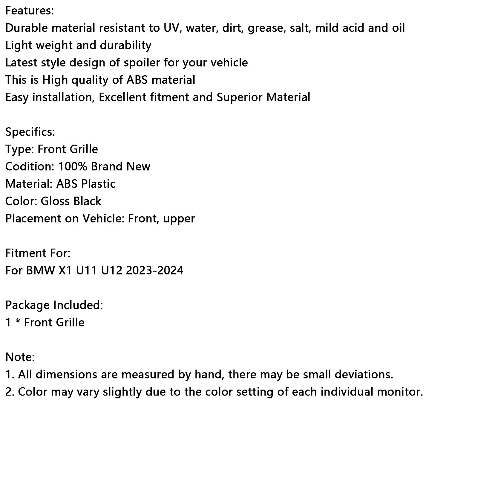 Glanzend zwarte voorbumpergrille voor BMW X1 U11 U12 2023-2024