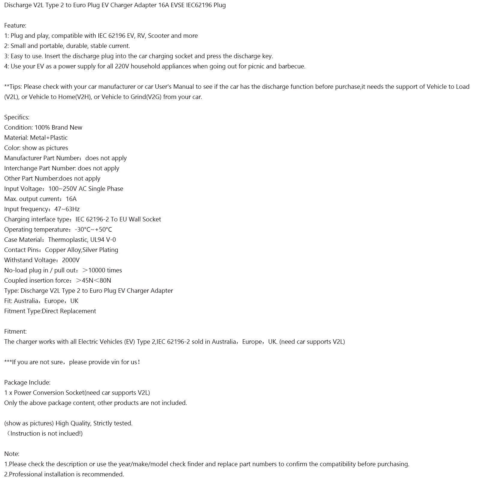 Rozładowanie V2L typ 2 do wtyczki Euro Adapter ładowarki EV 16A Wtyczka EVSE IEC62196